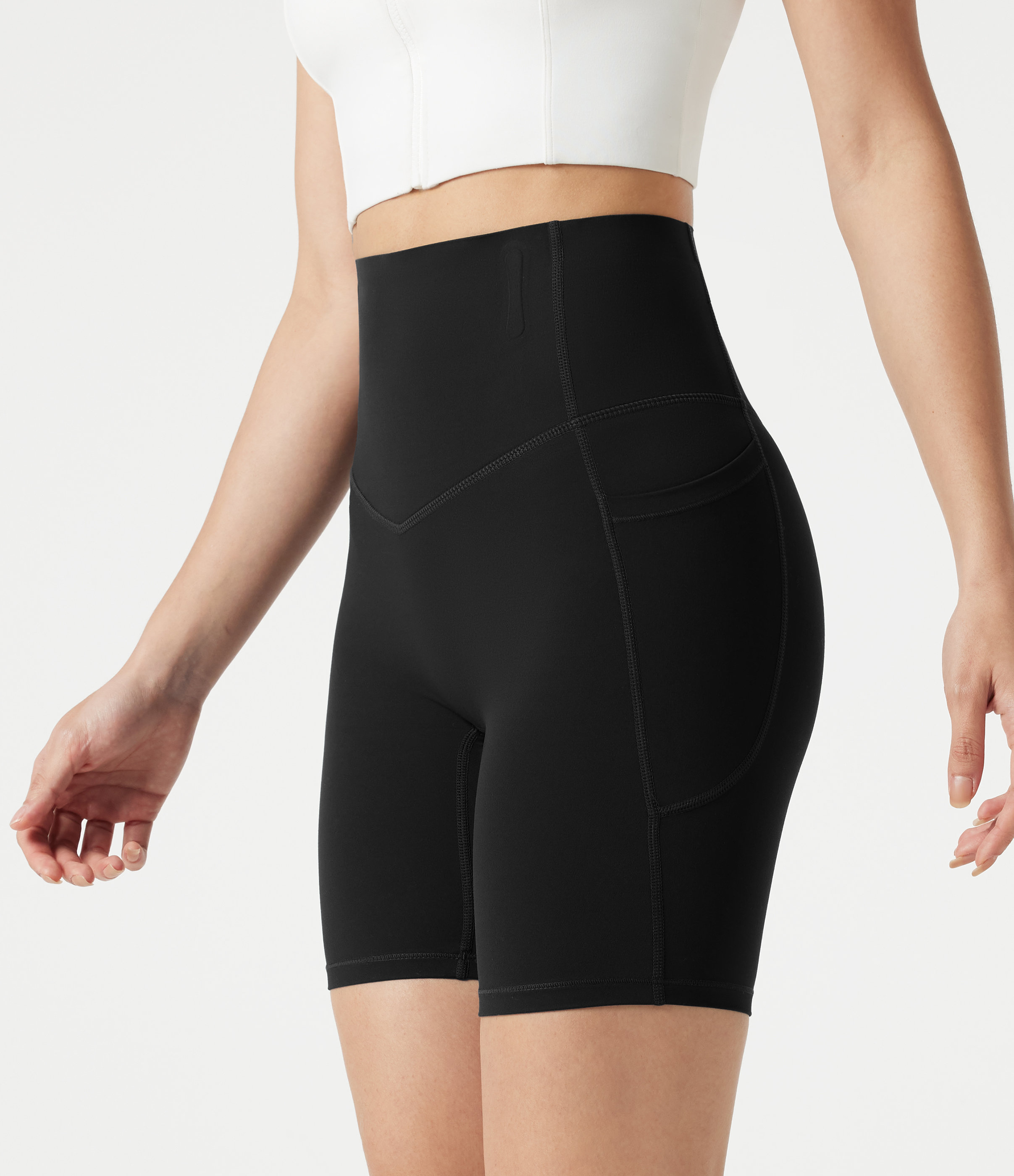 Halara UltraSculpt™ High Waisted Anti-Roll Tummy Control Shaping Workout Biker Shorts 7'' with Pockets  - Black - S biker shorts women
