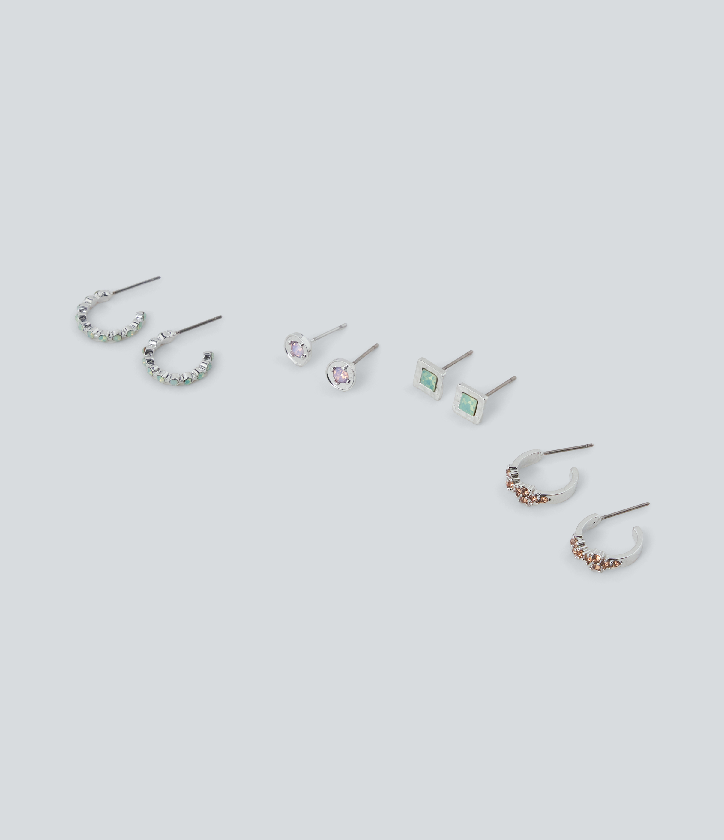 Silver 4 Pairs Alloy Colorful Rhinestone Earrings Set / 2