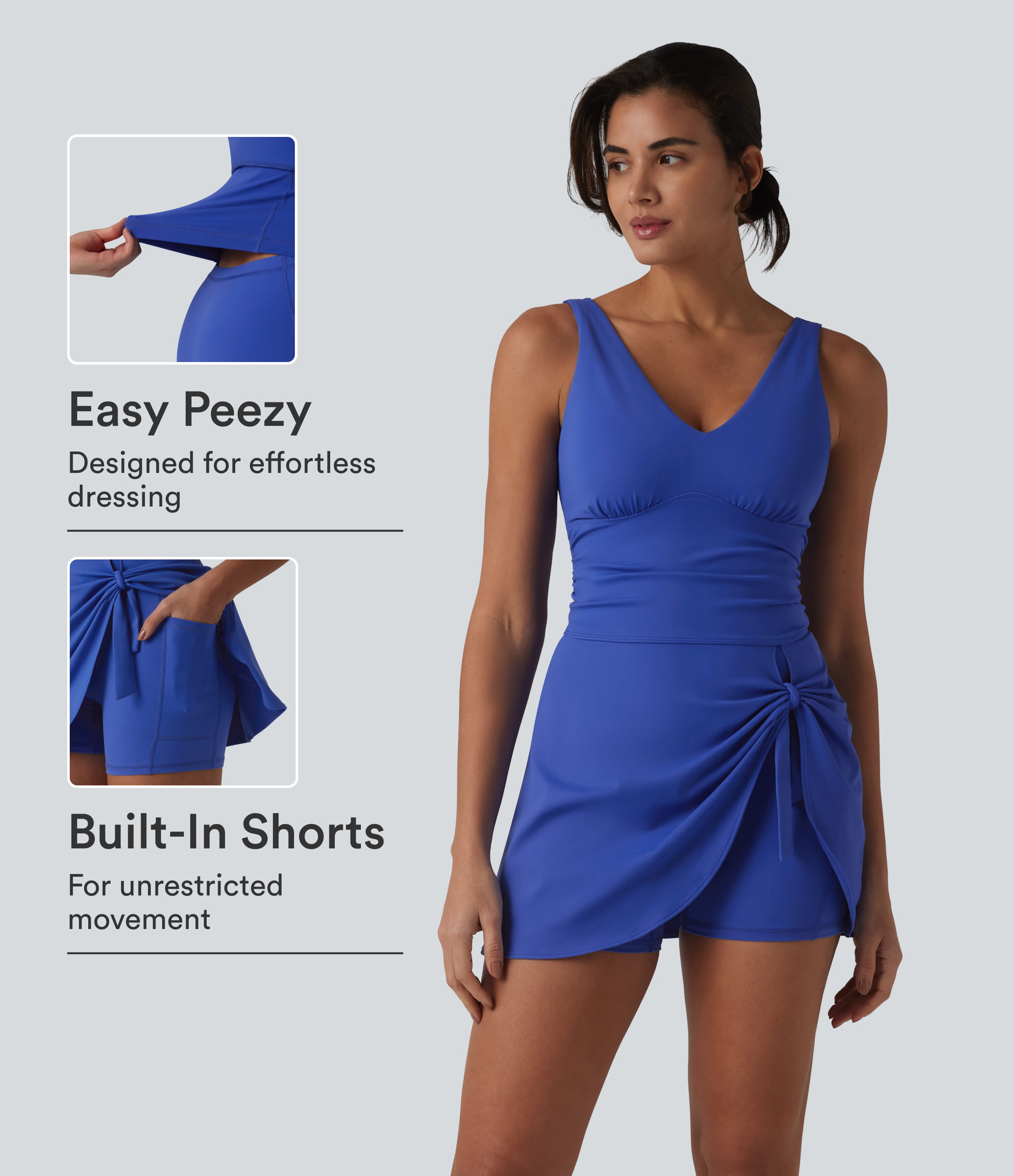 SoftlyZero™ Plush V Neck Built-in Bra Tie Side 2-in-1 Mini Yoga Active Dress with Pockets-Easy Peezy Edition