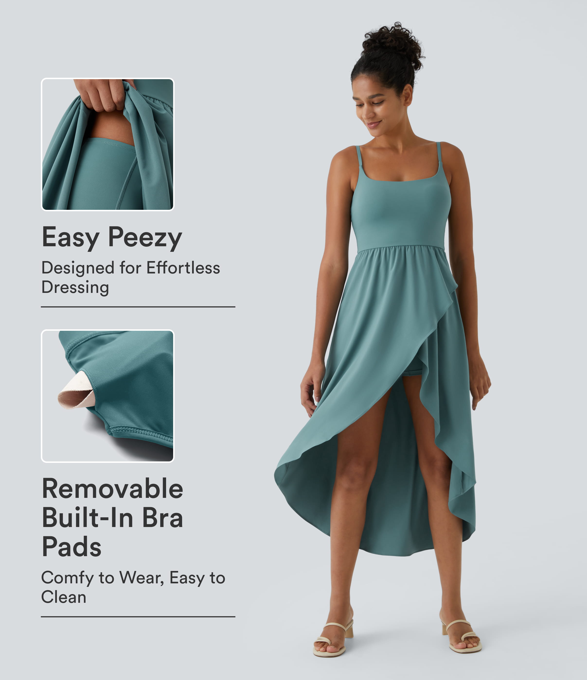 Breezeful™ Rückenfreies, lässiges, schnell trocknendes, 2-teiliges Flowy-Midikleid mit Seitentaschen und asymmetrischem Crossover-Saum