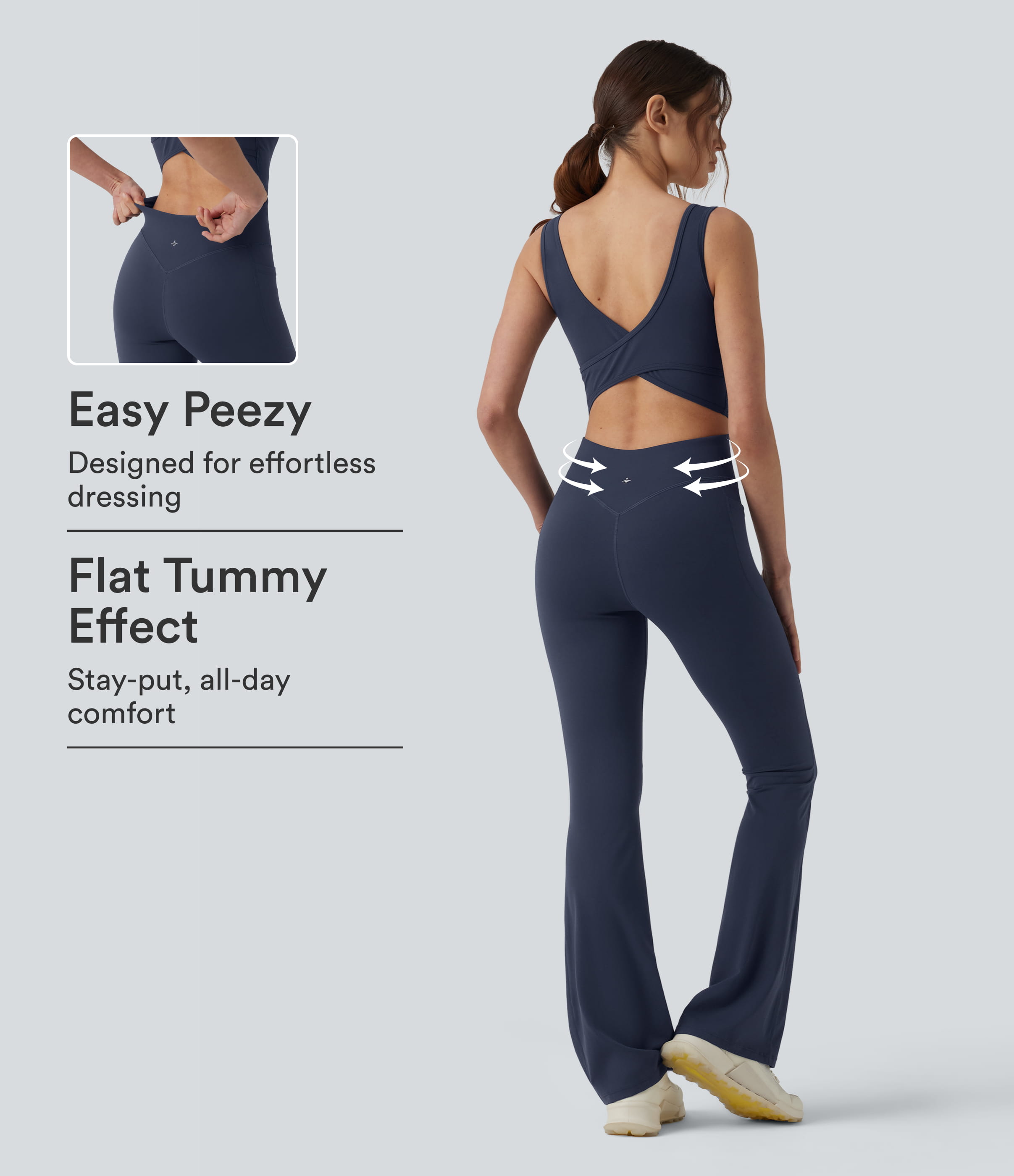 Halara UltraSculpt™ Non-removable pad Tummy Control Flare Workout Jumpsuit with Pockets-Easy Peezy Edition
