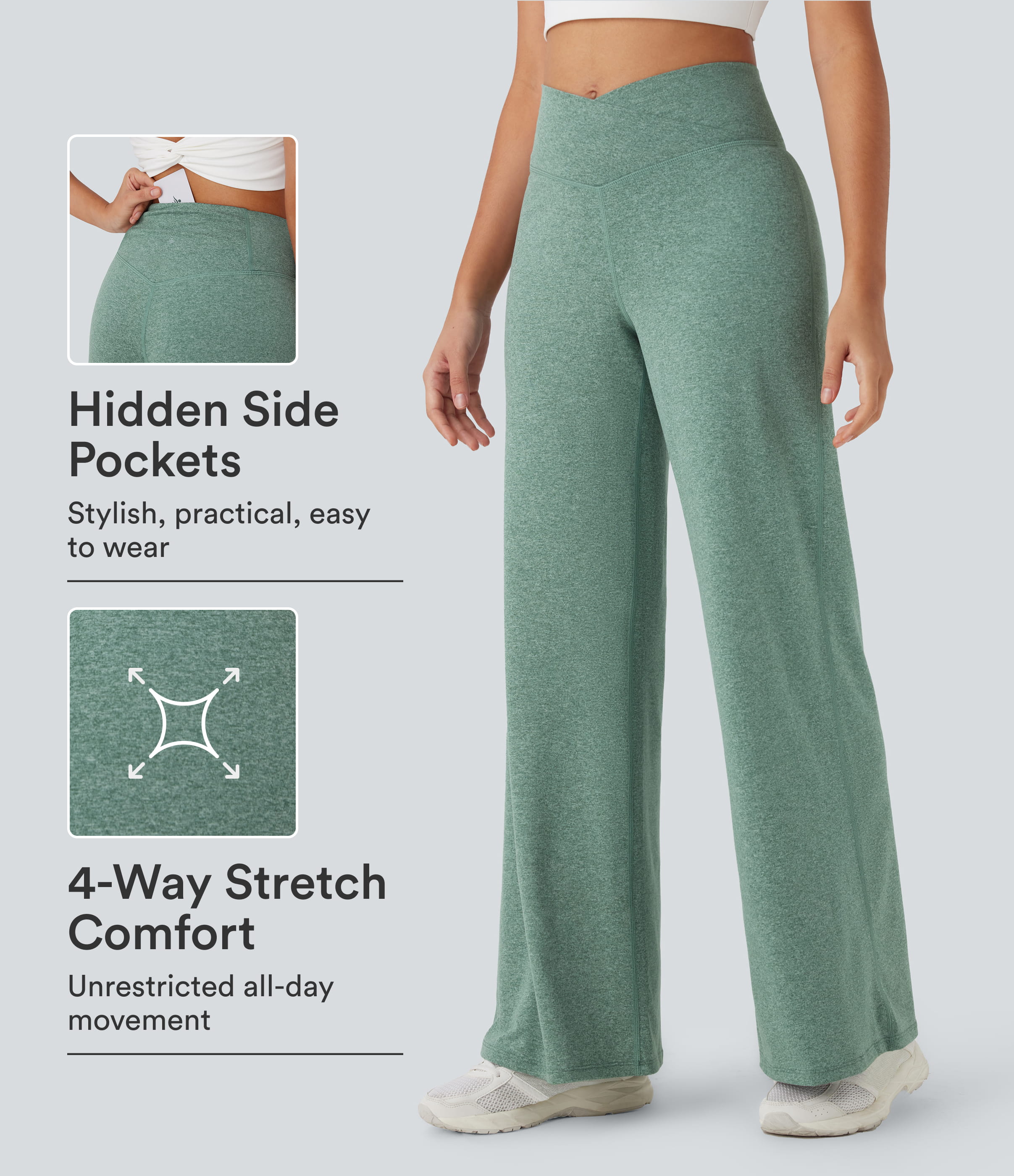 Crossover High Waisted Pocket Wide Leg Yoga Pants