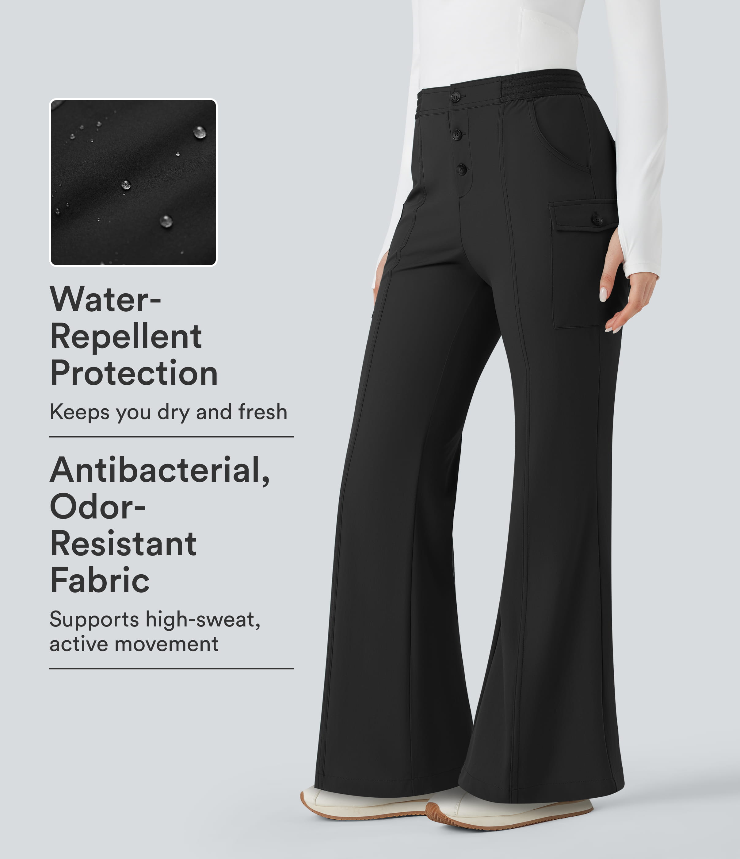 Water Repellent Abrasion-resistant Low Rise Hiking Bootcut Pants with Pockets