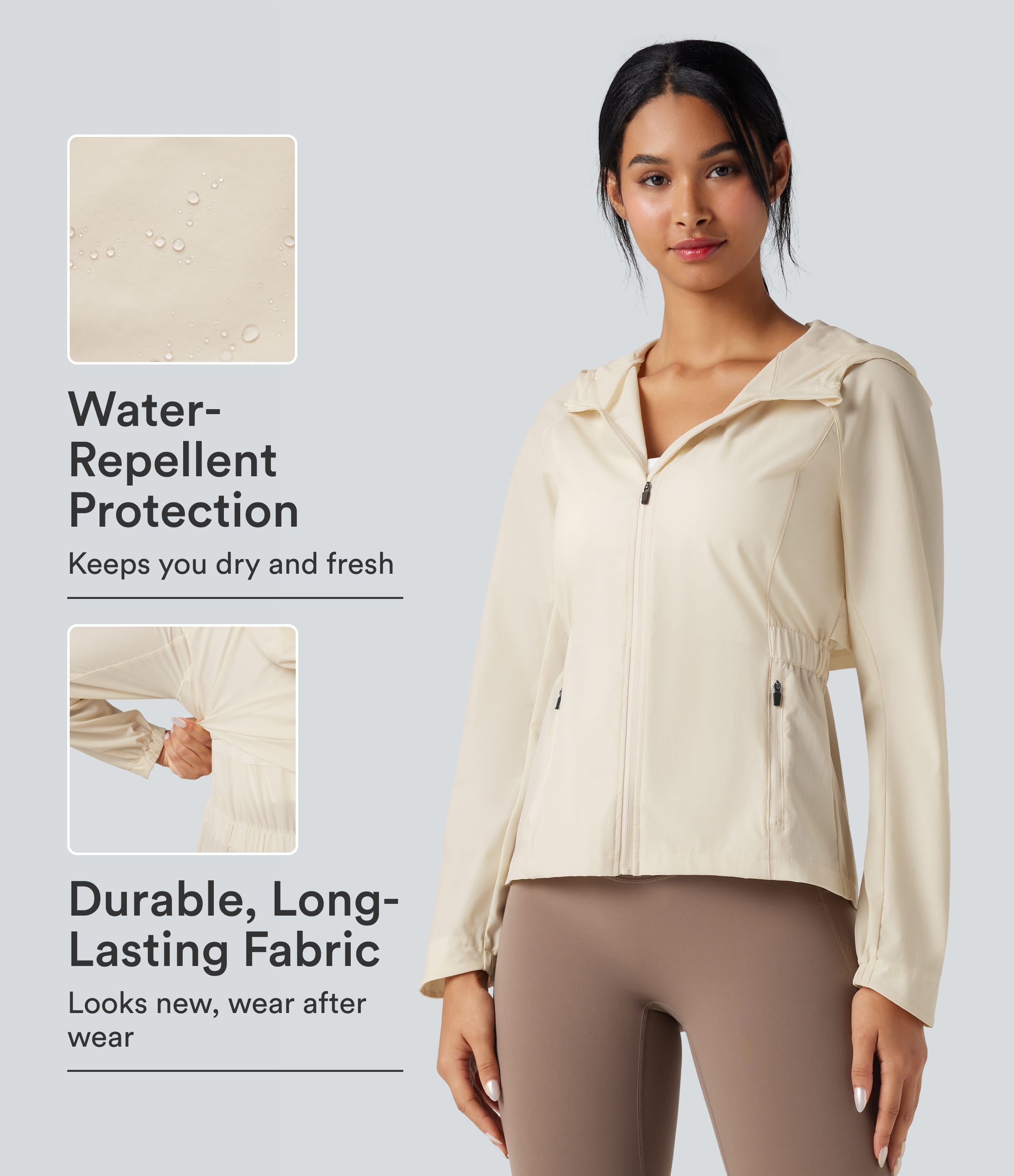 Water Repellent Abrasion-resistant Hooded Contrast Mesh Hiking Jacket with Pockets