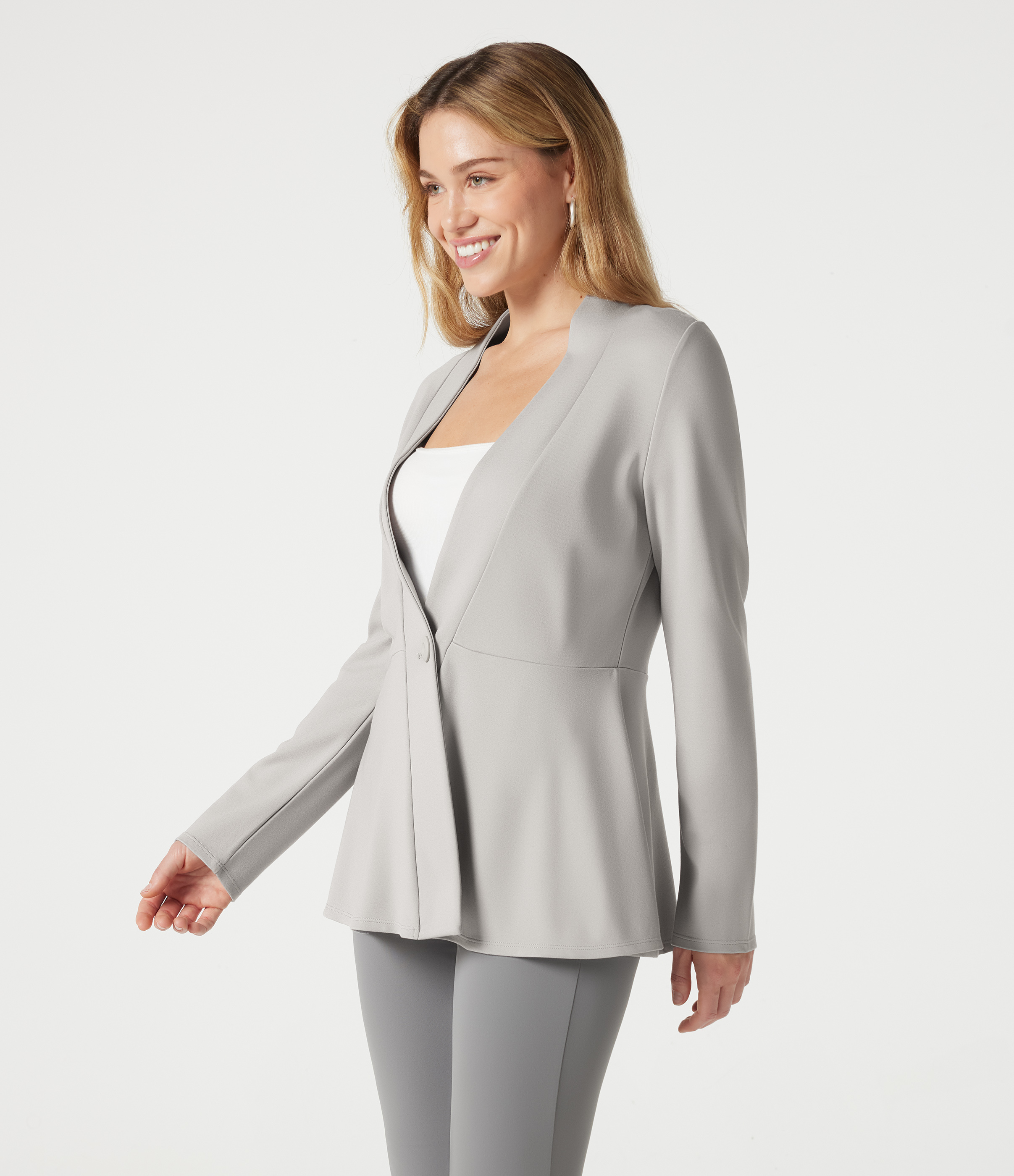 V Neck Single Front Work Peplum Jacket