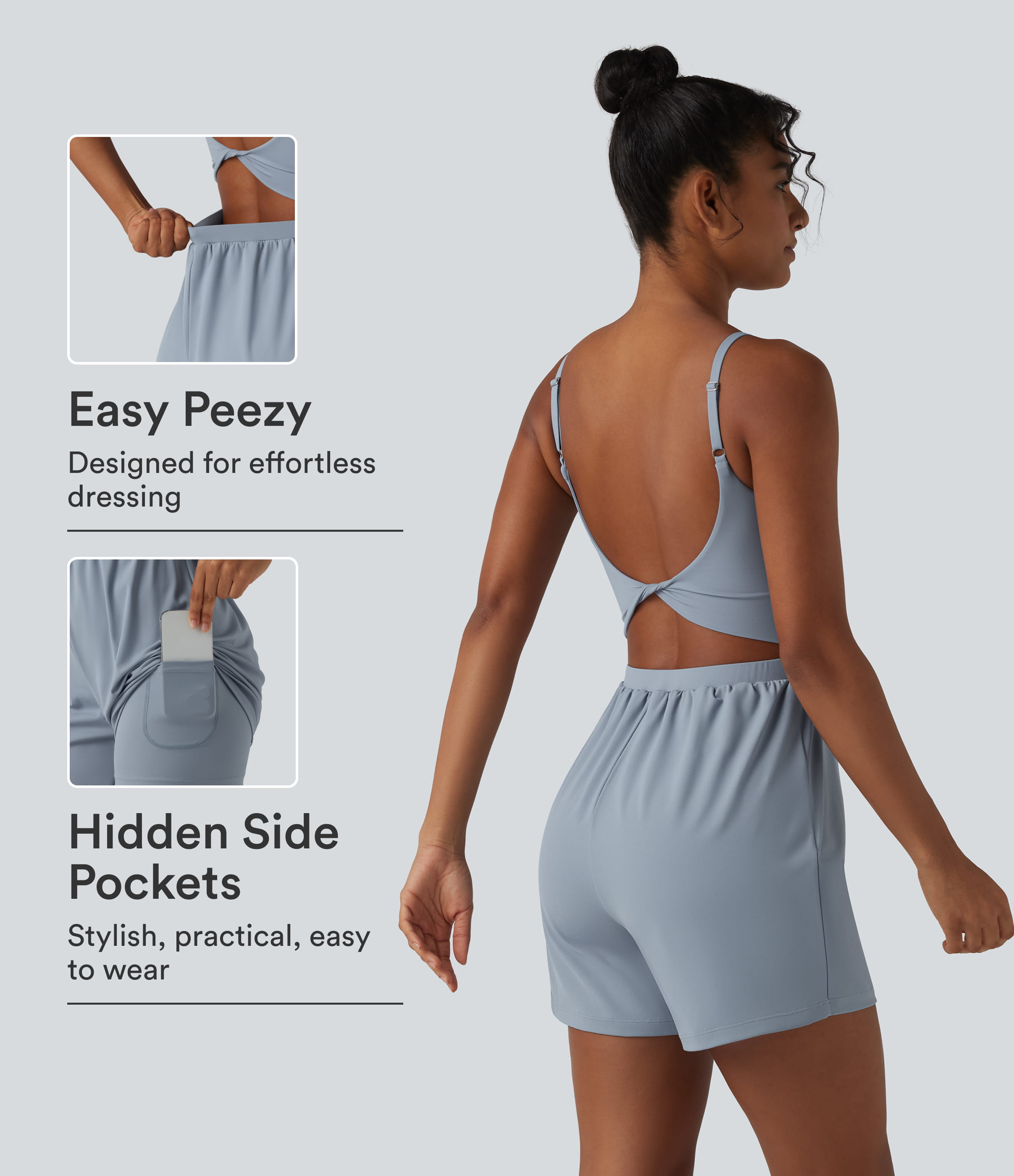 SoftlyZero™ Airy Twisted Backless Adjustable Straps 2-in-1 Built-in Bra InstantCool Yoga Romper with Pocket-Easy Peezy