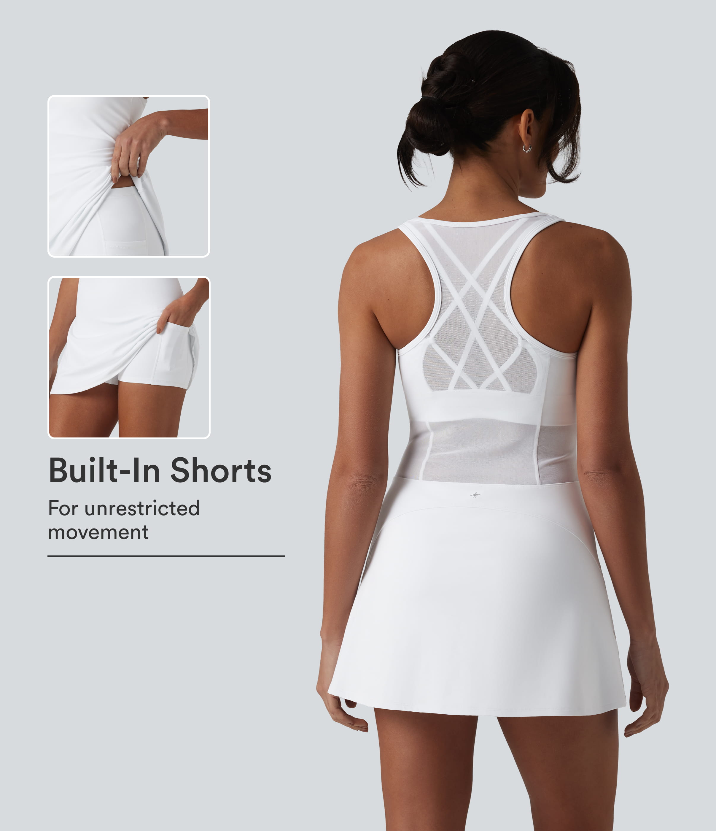 SoftlyZero™ Airy Crisscross Racerback Breathable Mesh 2-piece Built-in Bra Cool Touch Dance Active Dress with Pockets-UPF50+
