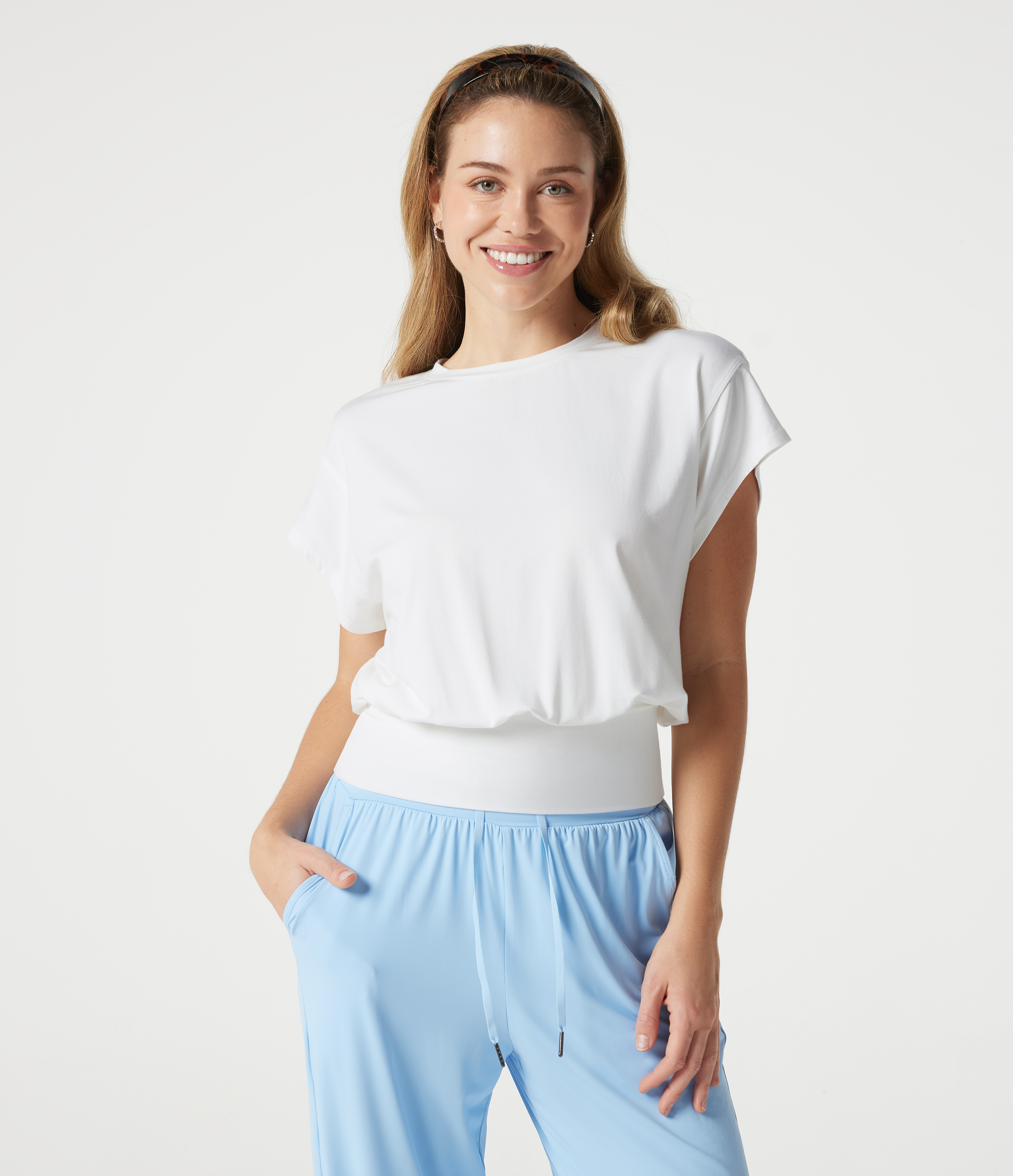 Round Neck Short Batwing Sleeve Work T-Shirt