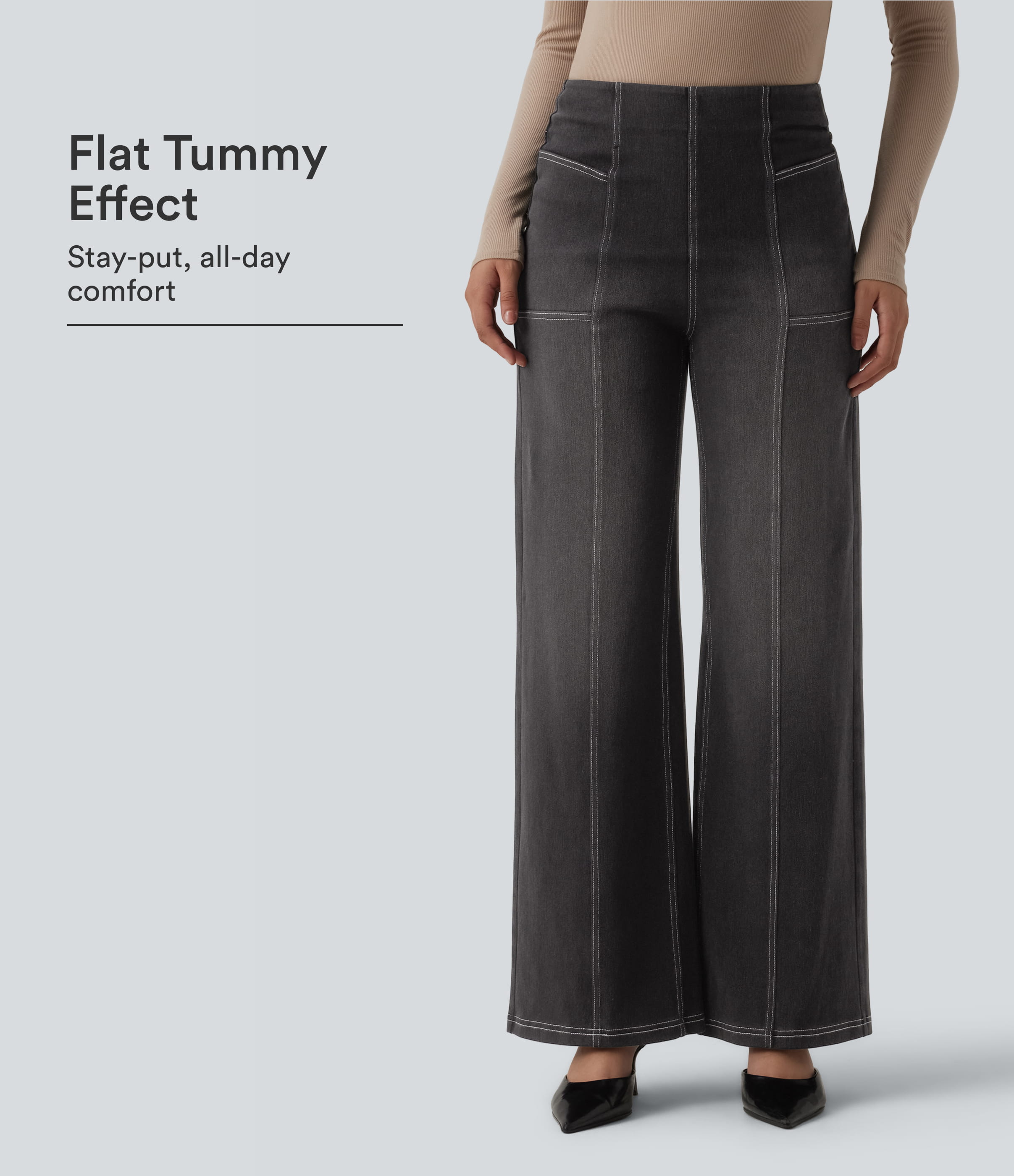 Halara Flex™ High Waisted Tummy Control Casual Wide Leg Jeans with Pockets
