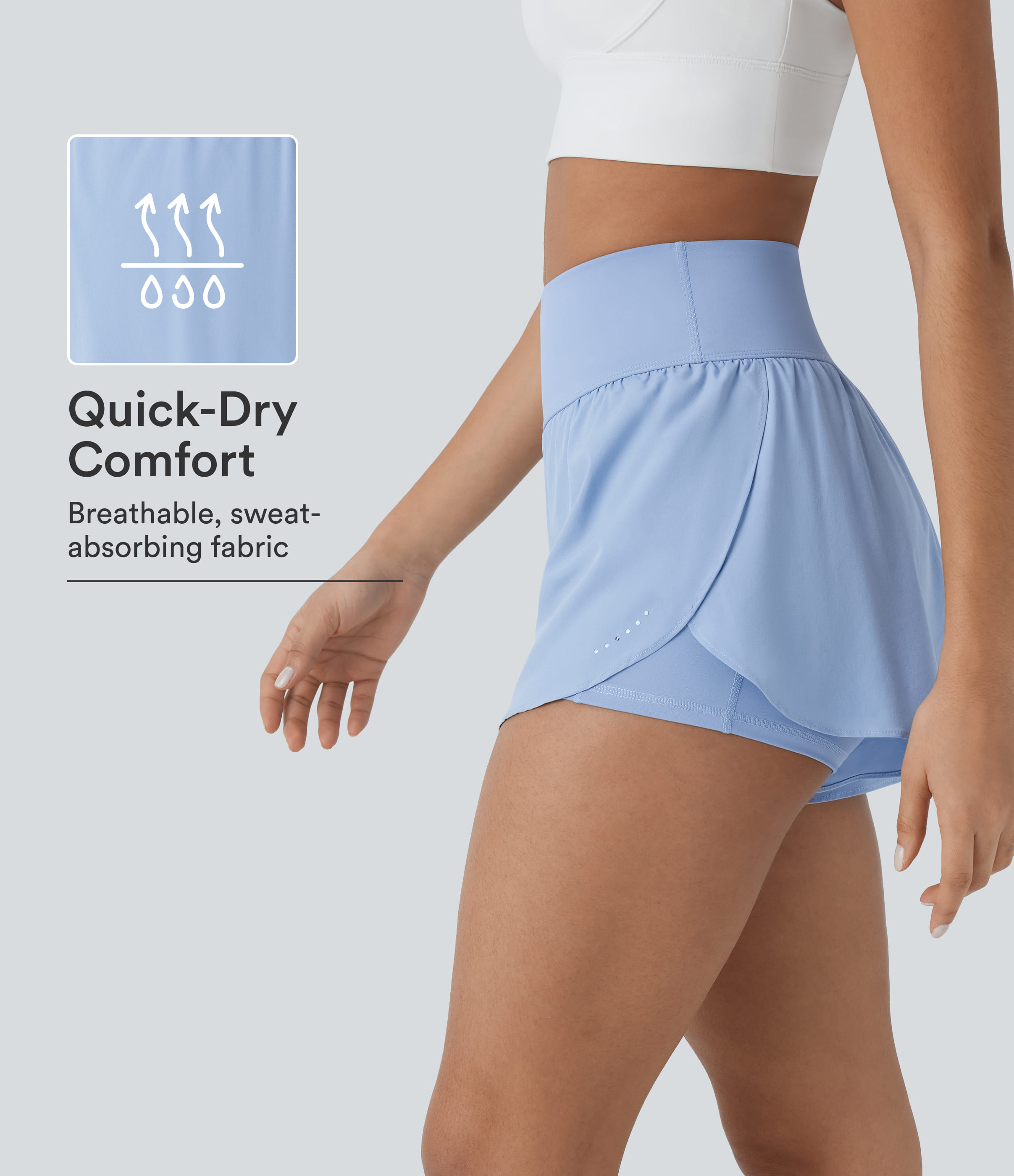 SoftlyZero™ QuickDry High Waisted Tummy Control Reflective Dots Crossover Hem 2-in-1 Running Shorts 3'' with Pockets