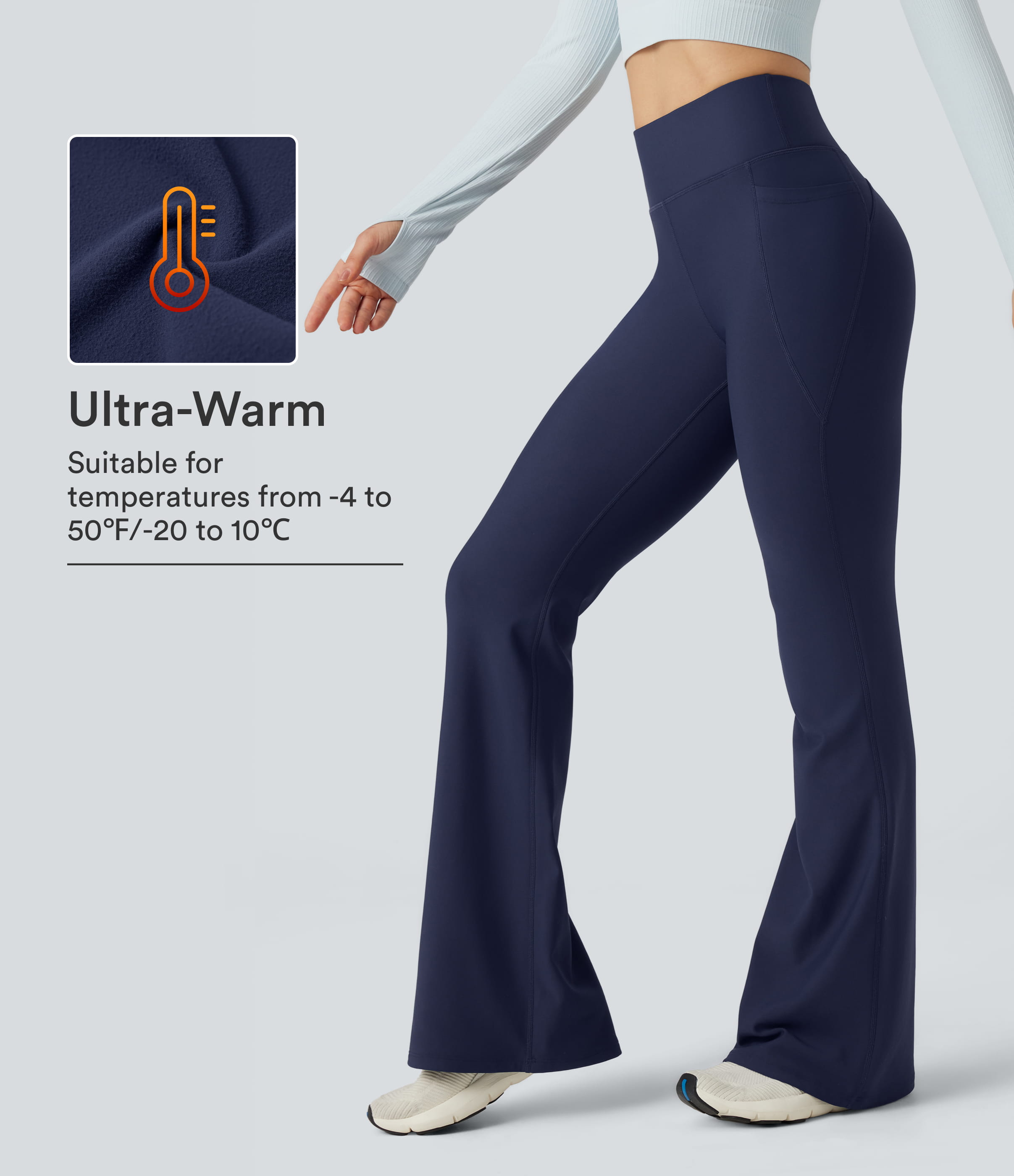 High Waisted Scrunch Fleece Yoga Flare Leggings with Pockets