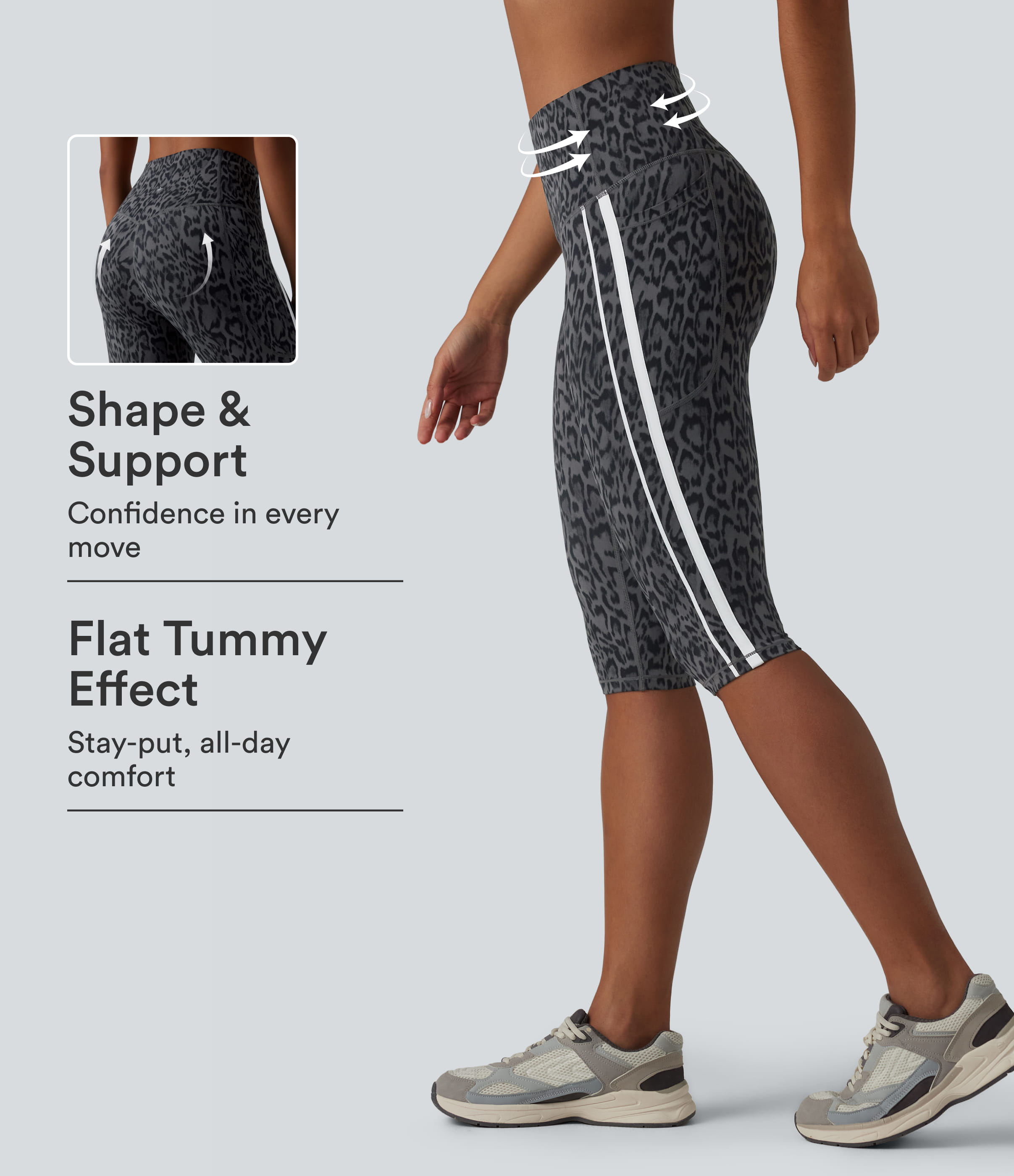 Halara UltraSculpt™ Leopard Print High Waisted Tummy Control Color Block Stripe Pedal Pusher Training Leggings with Pockets