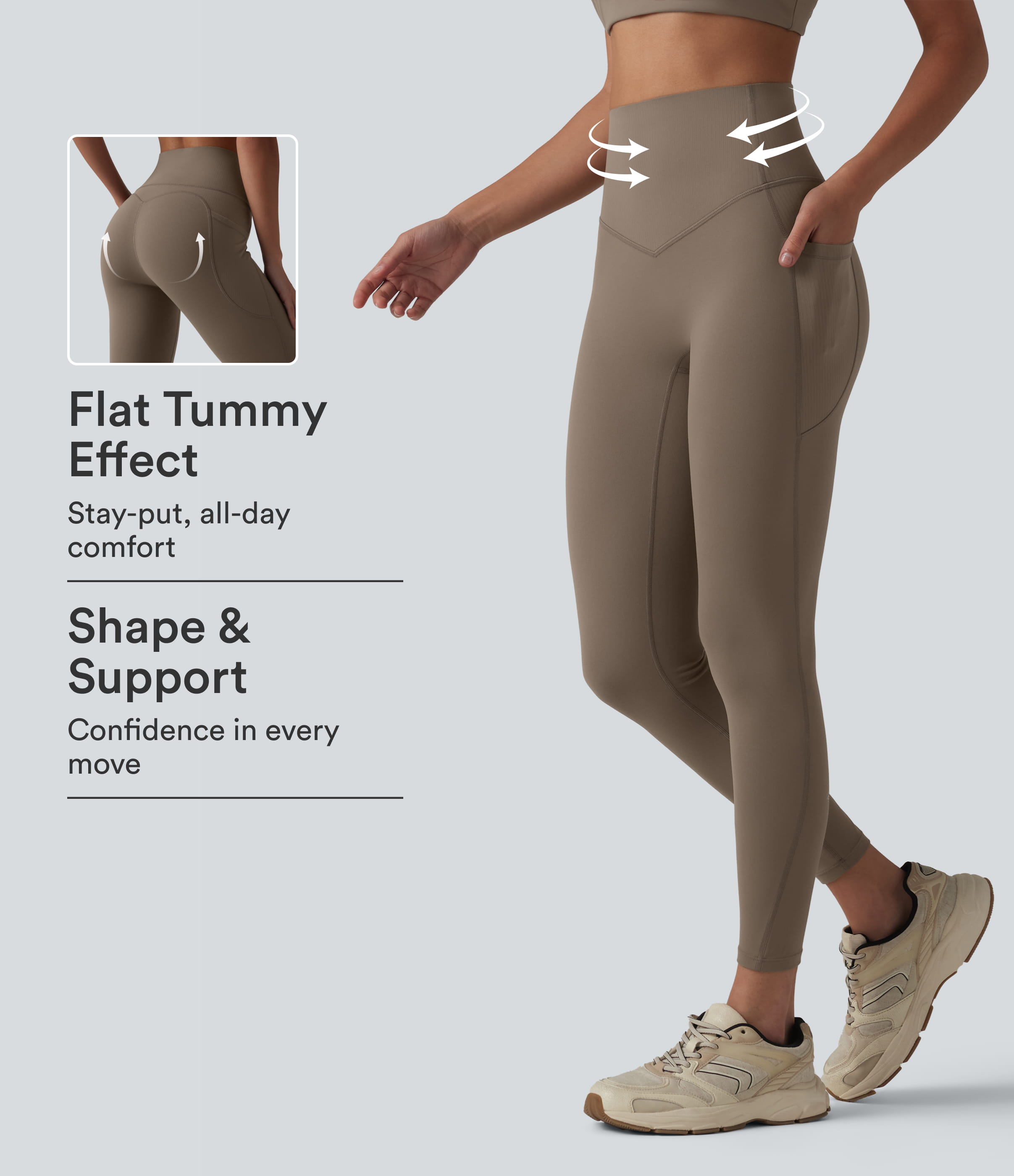 Halara UltraSculpt™ High Waisted Tummy Control Contrast Ribbed Yoga 7/8 Leggings with Pockets