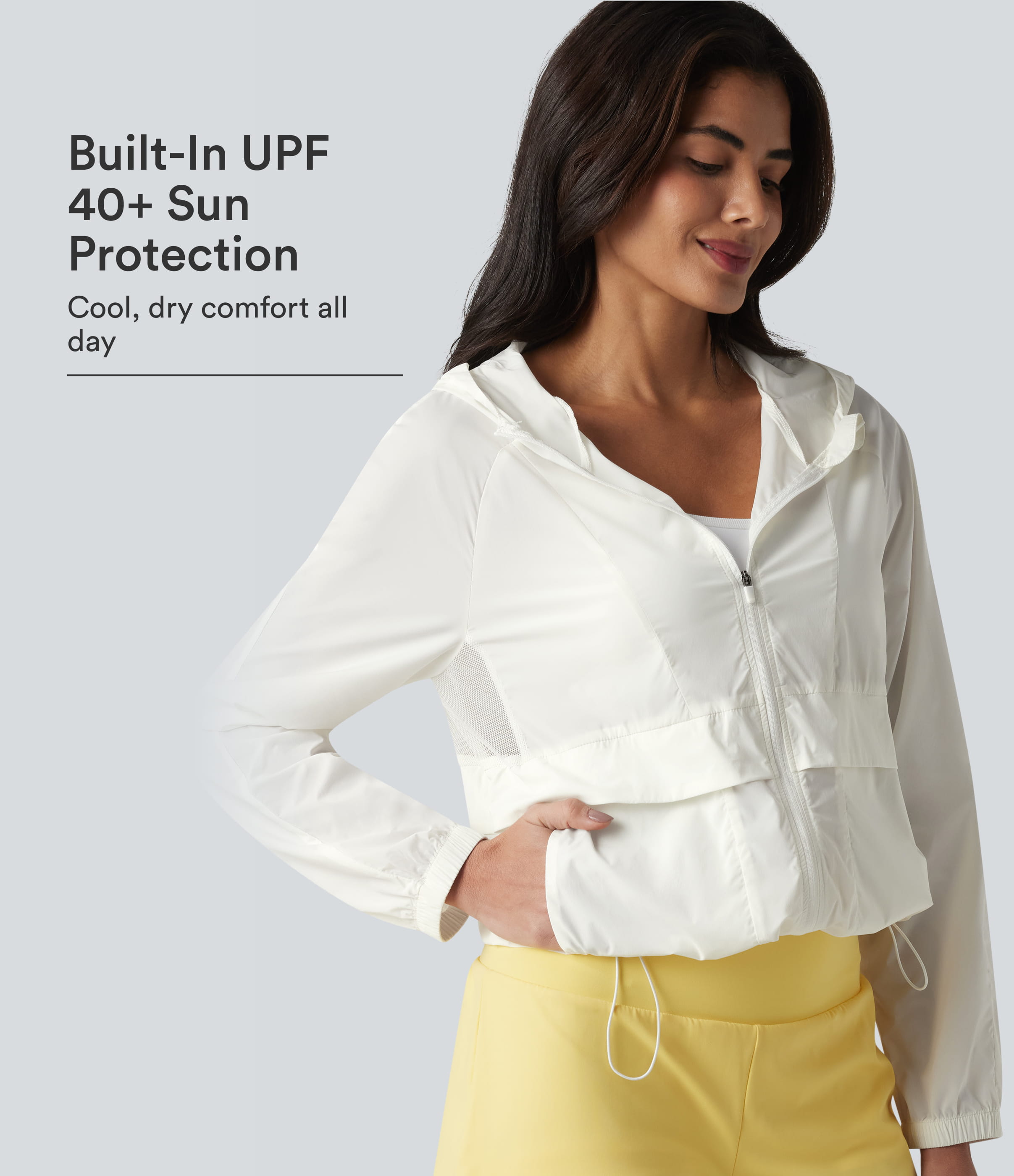 Hooded Long Sleeve Contrast Mesh Running Jacket with Pockets-UPF50+