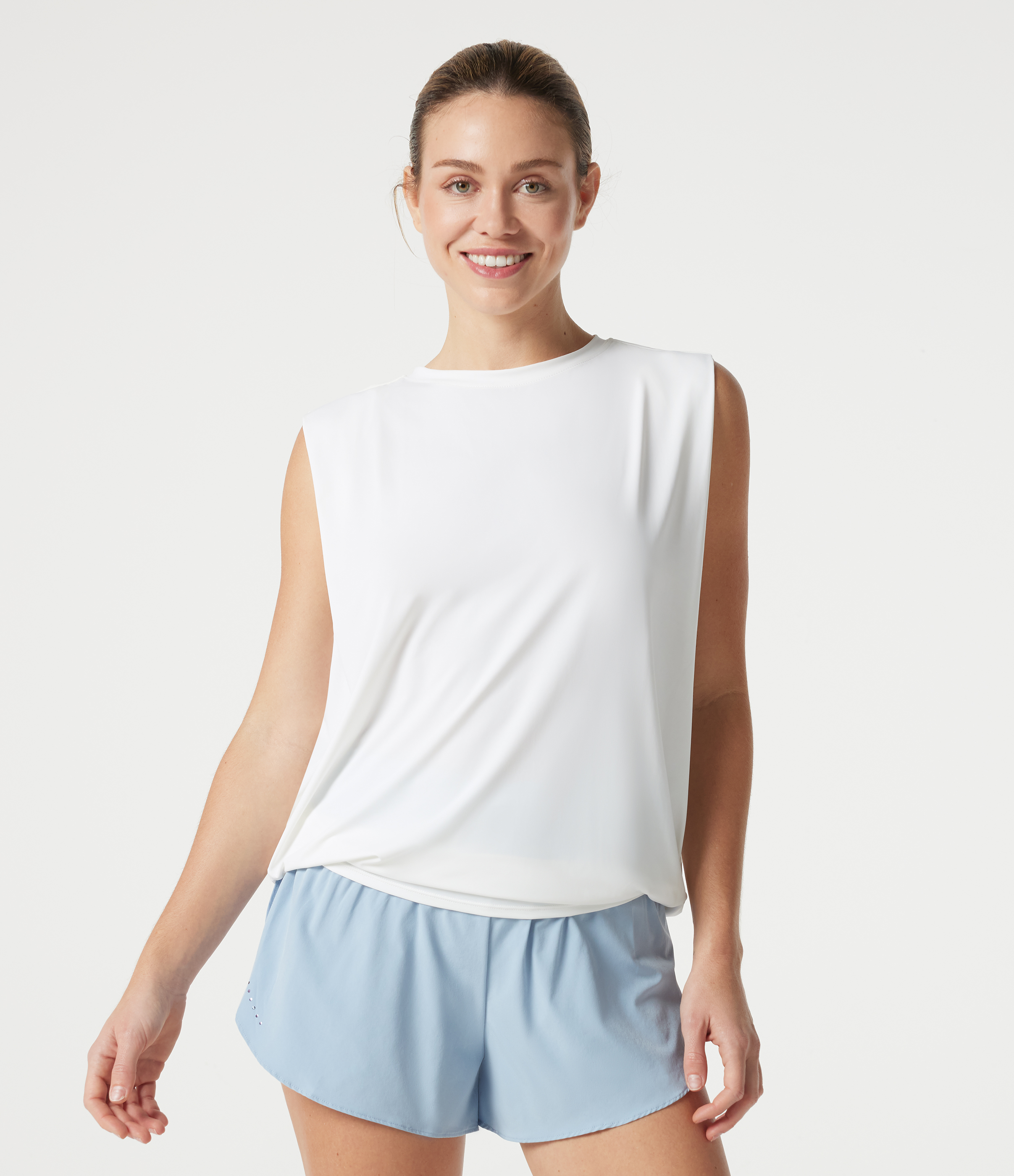Round Neck Ruched Cool Touch Yoga Tank Top-UPF50+