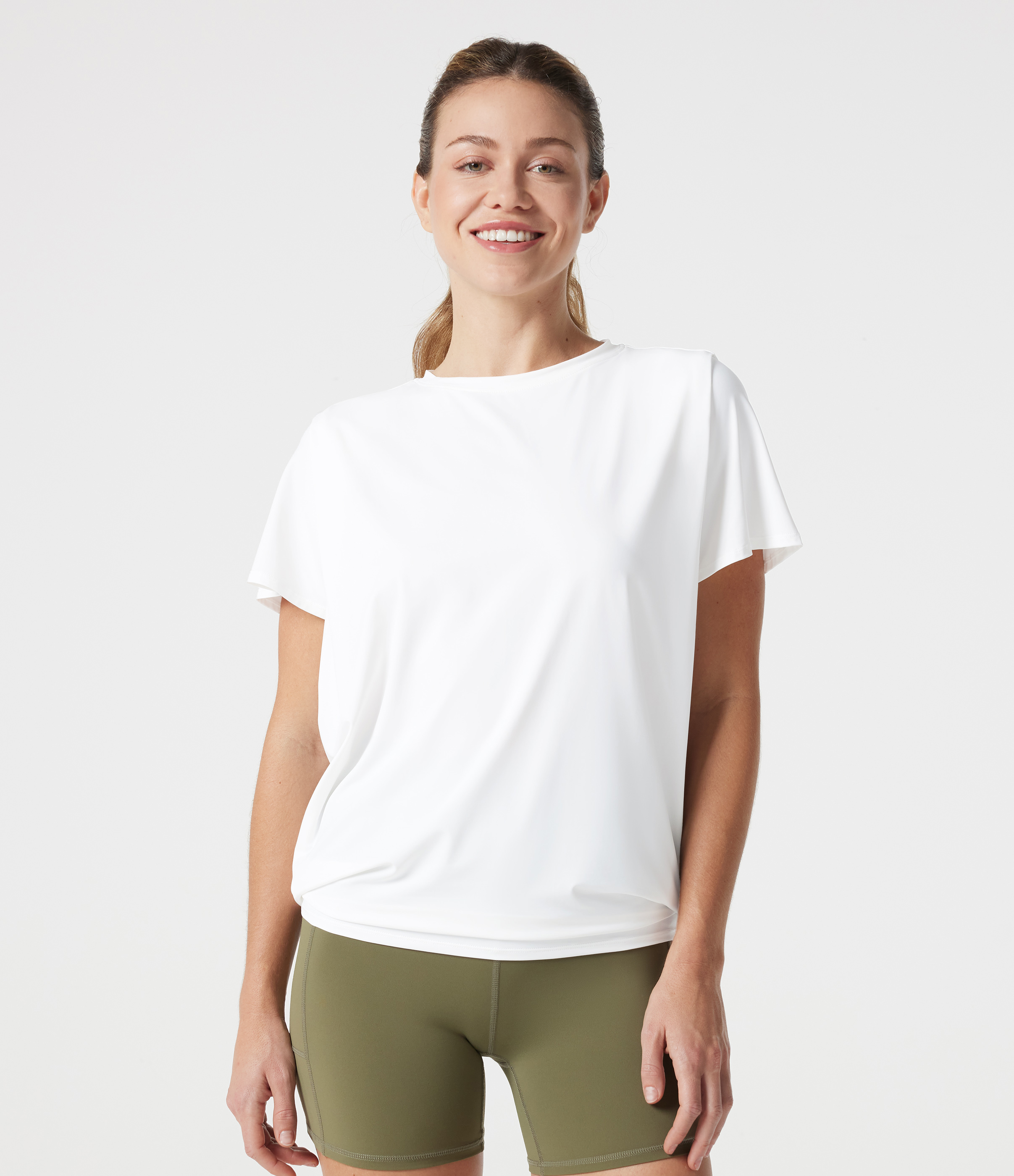 Round Neck Short Sleeve Ruched Cool Touch Yoga Sports Top-UPF50+