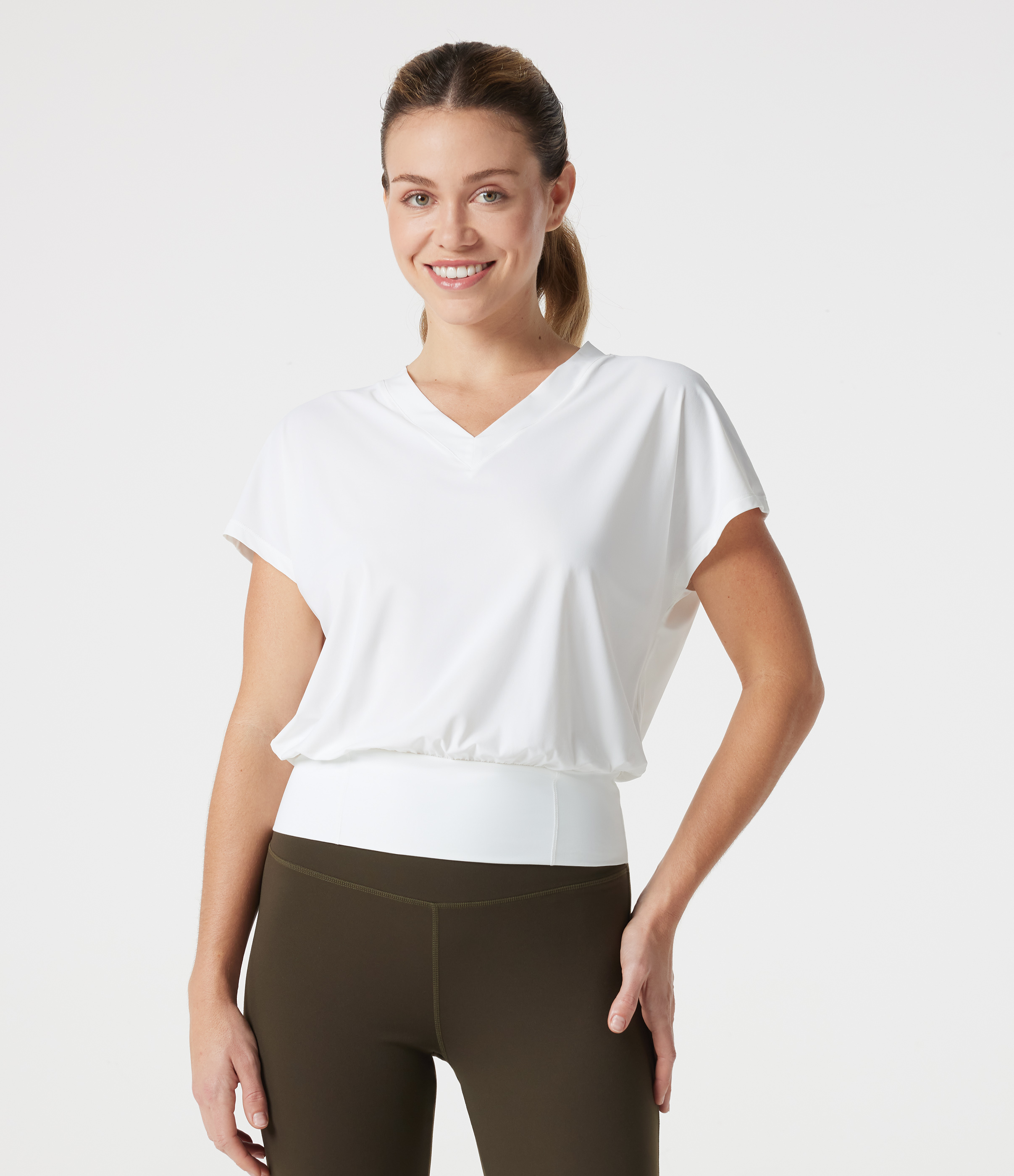 V Neck Short Sleeve Oversized Cool Touch Quick Dry Yoga Sports Top
