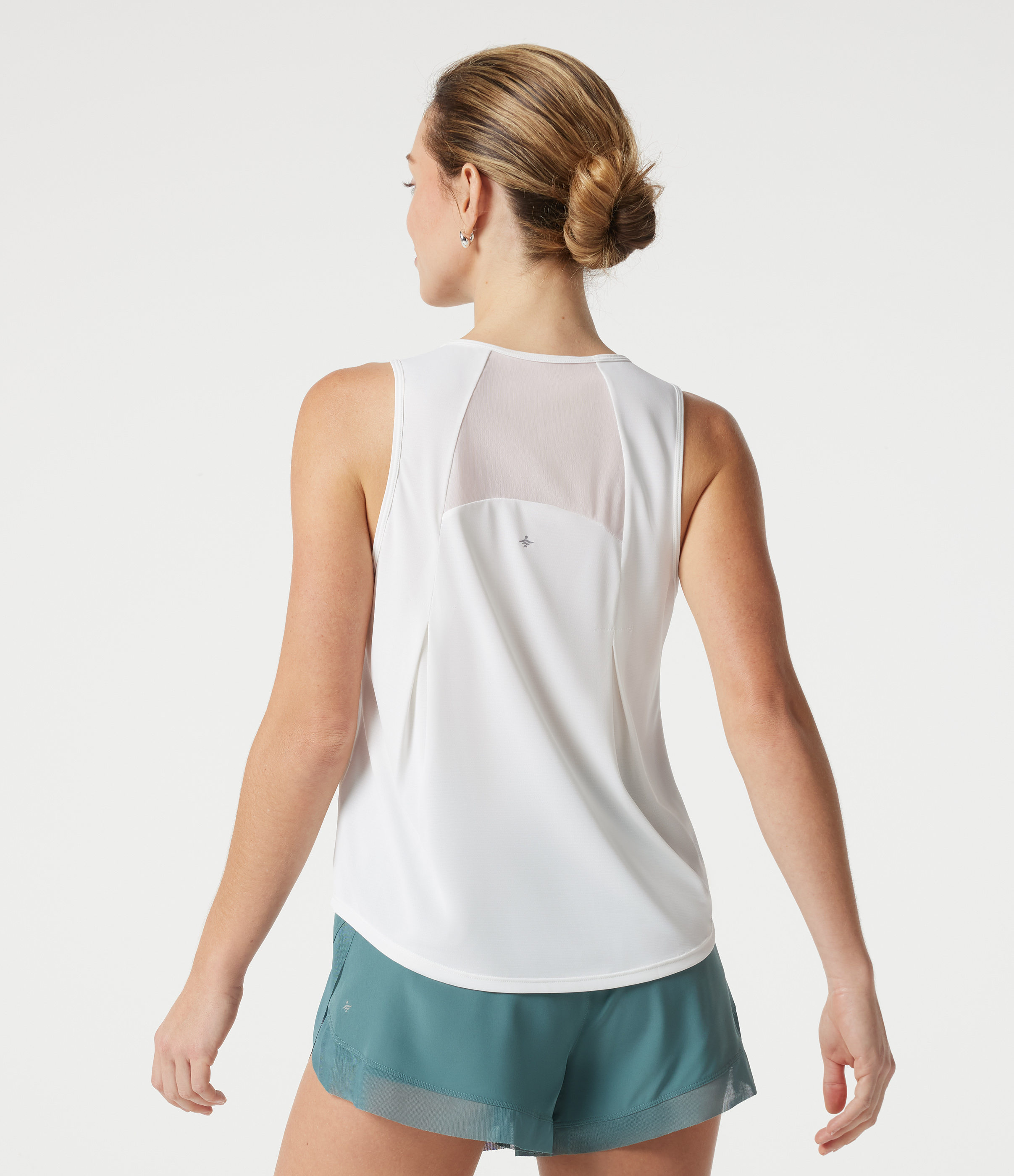 Contrast Mesh Curved Hem Running Tank Top
