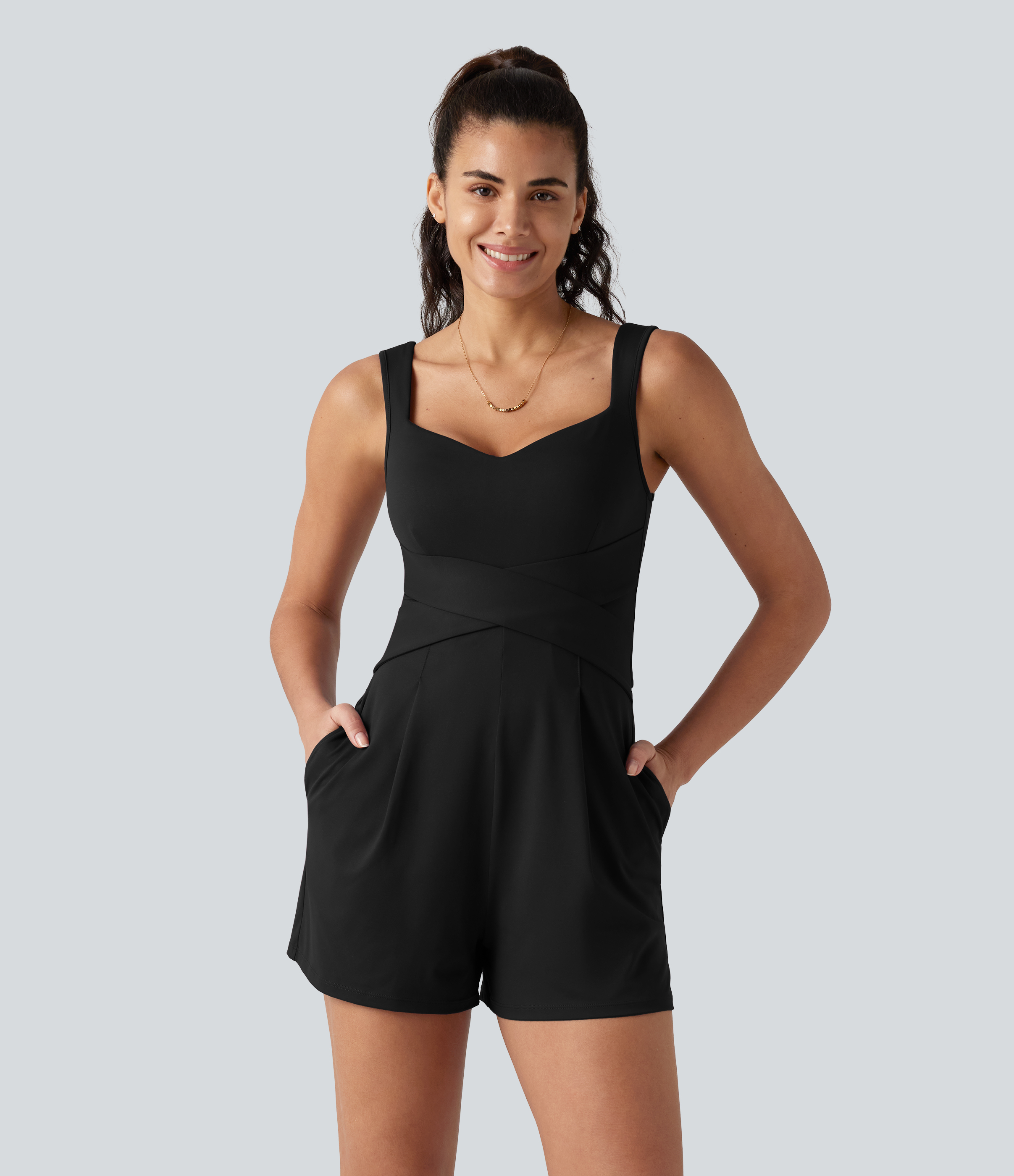 V Neck Built-in Bra Casual Romper with Pockets-Easy Peezy Edition