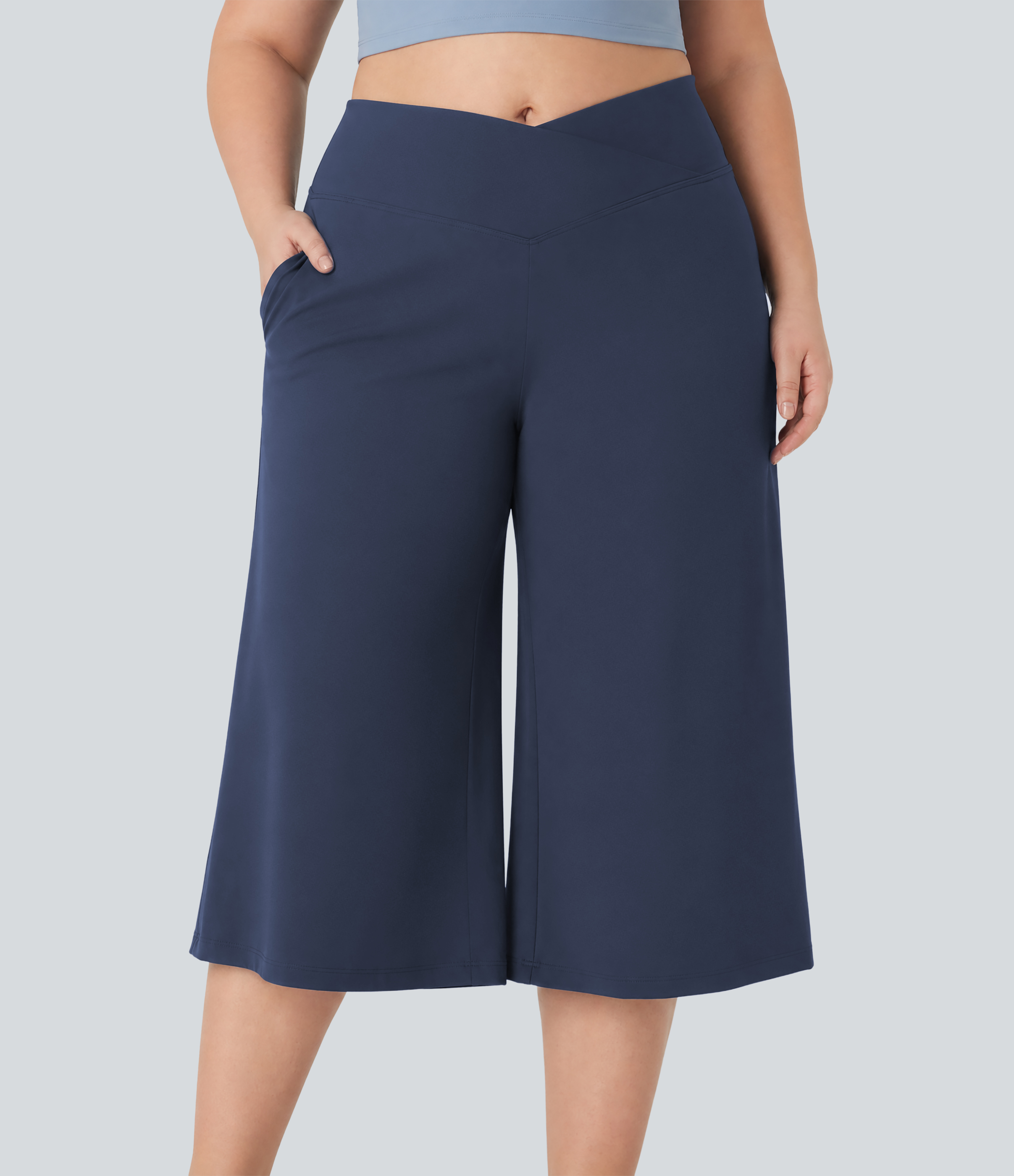 SoftlyZero™ Airy Crossover High Waisted Wide Leg Cool Touch Yoga Pedal Pusher Plus Size Pants with Pockets