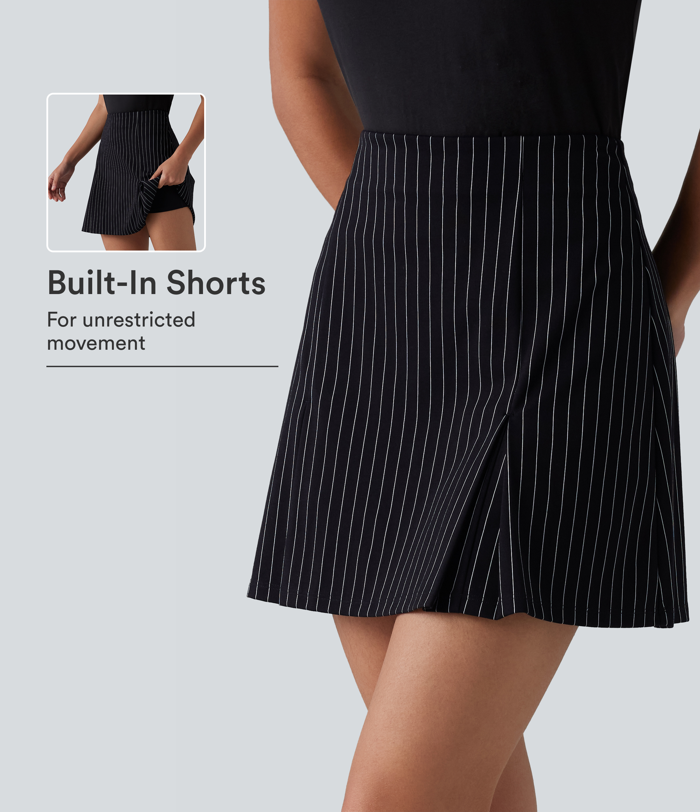 Jupe mini allongée trapèze taille haute 2-en-1 toucher frais à rayures pour le travail