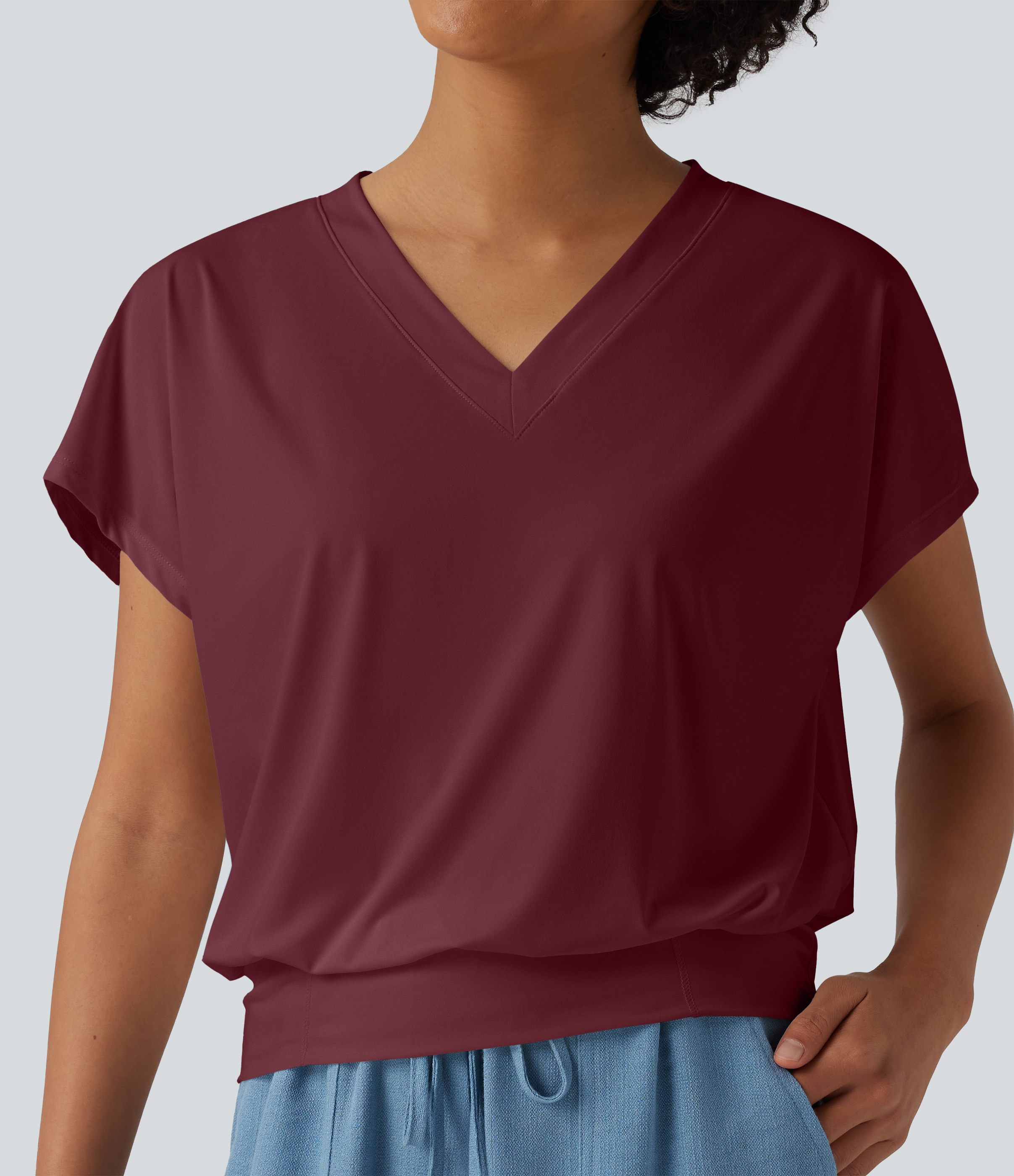 V Neck Short Sleeve Oversized Cool Touch Quick Dry Yoga Sports Top