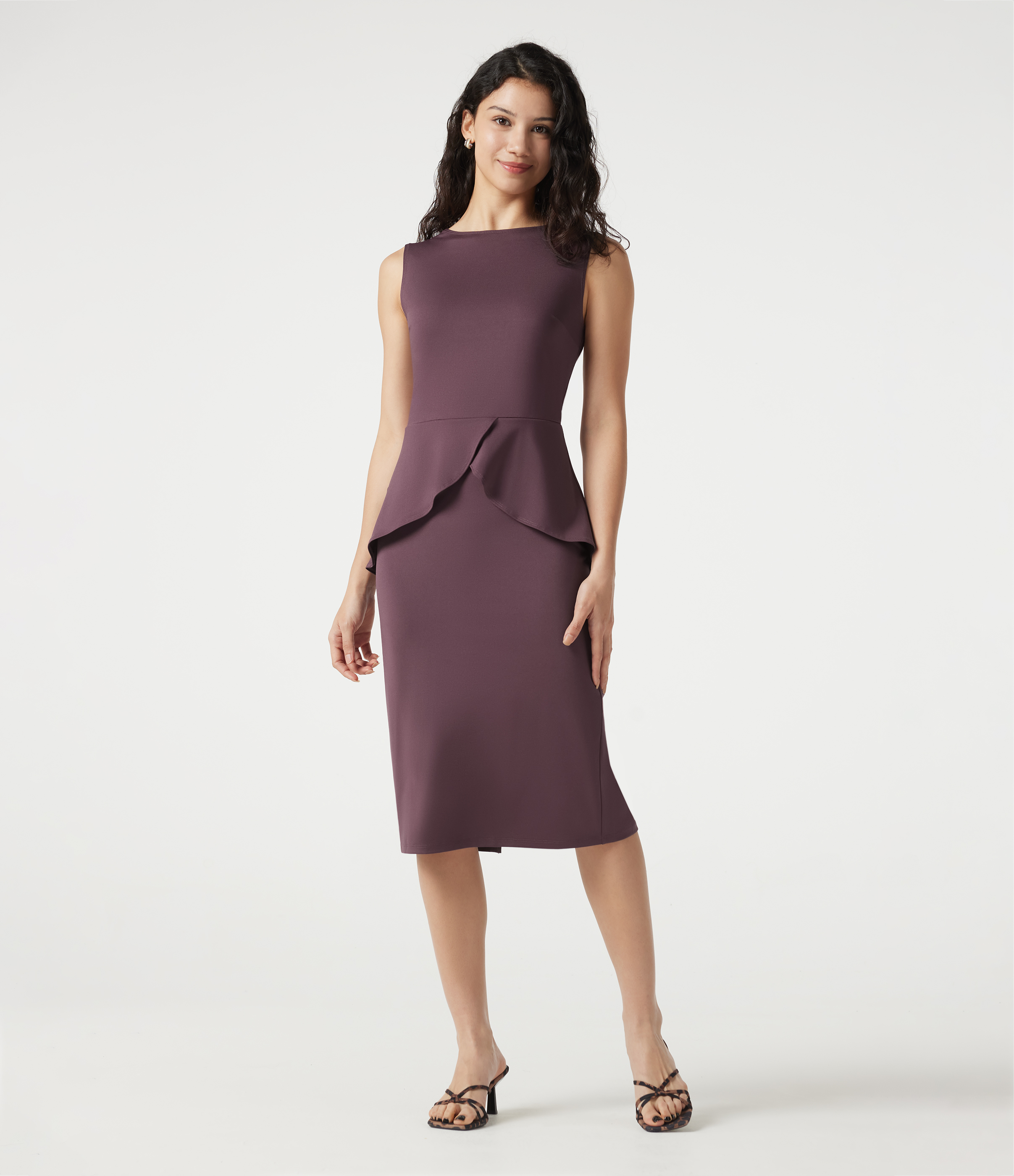 Round Neck Sleeveless Midi Work Dress