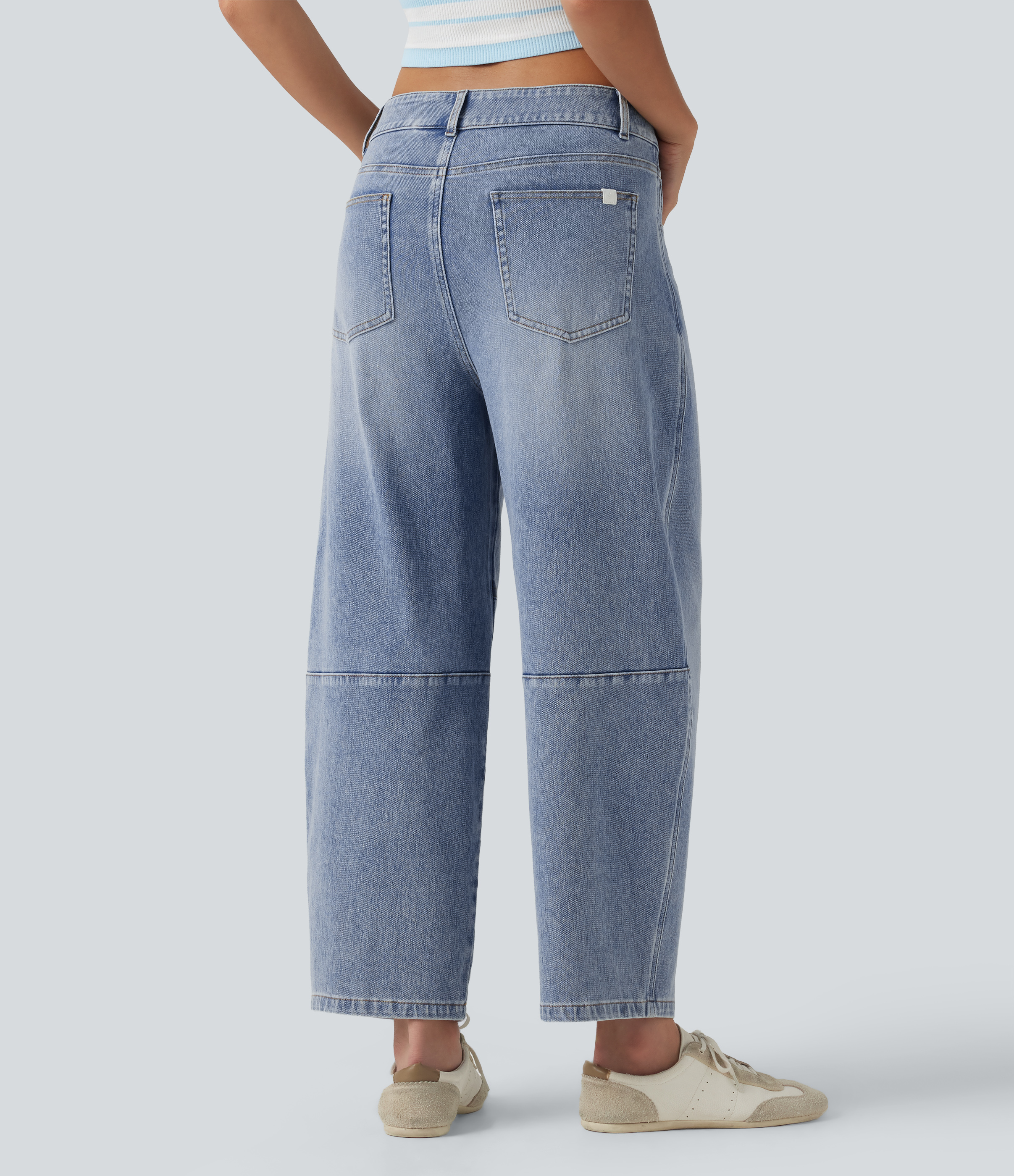 Light Blue – Glacier Light Blue Halara Flex™ Low Rise Zipper Pockets Barrel Leg Casual Jeans / 2