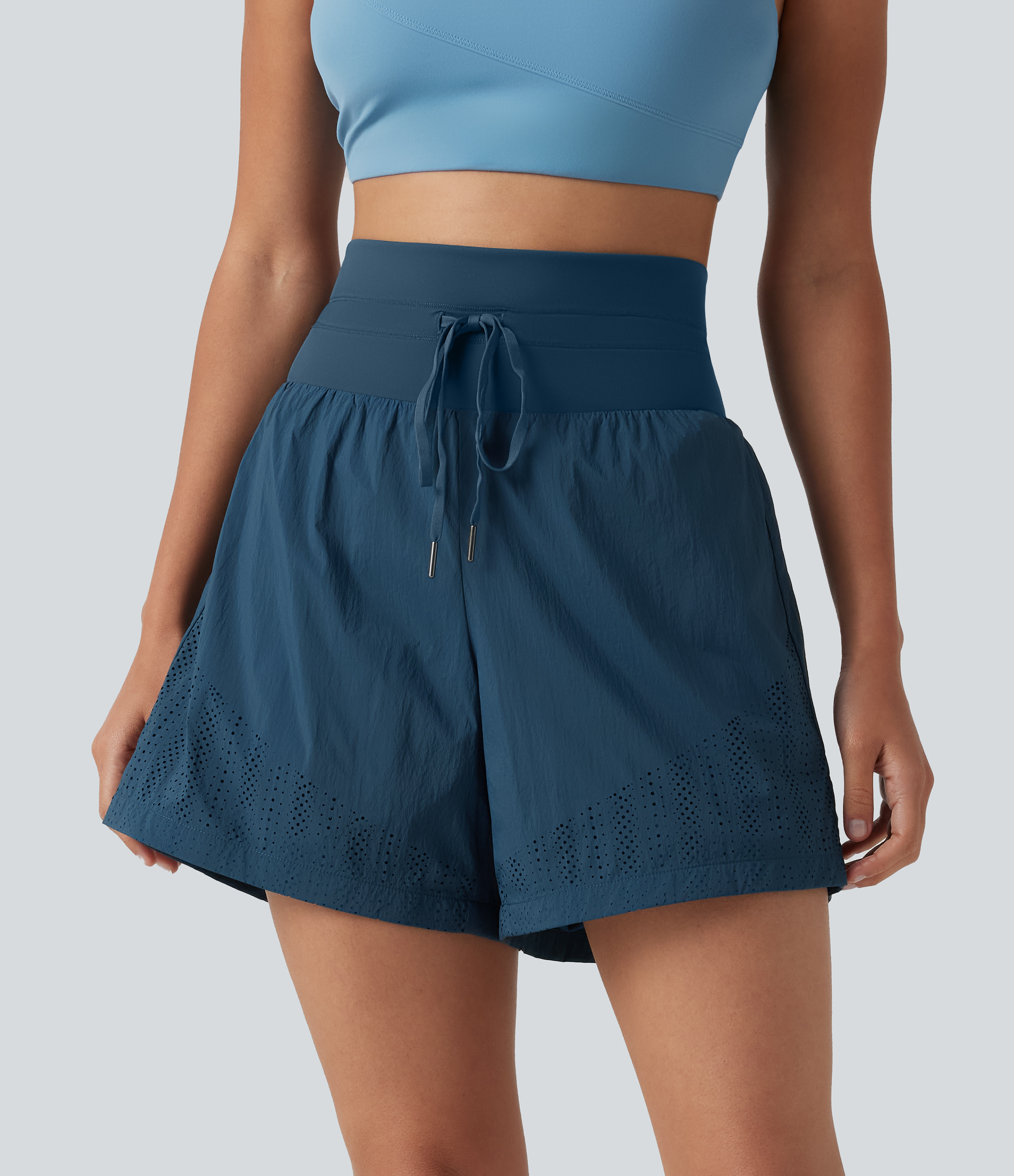 High Waisted Drawstring Eyelet Running Shorts 5'' with Pocket