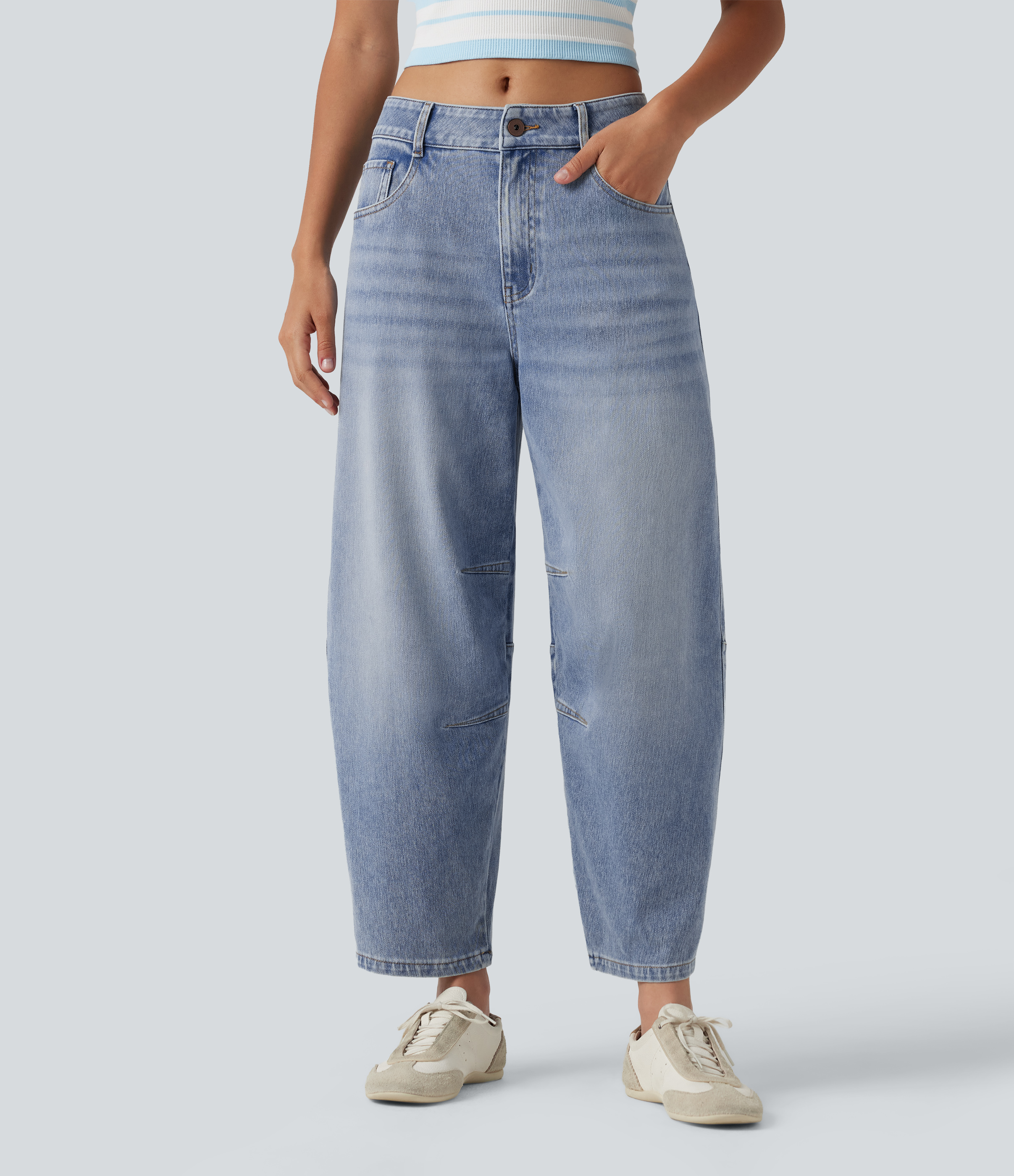 Halara Flex™ Low Rise Zipper Pockets Barrel Leg Casual Jeans