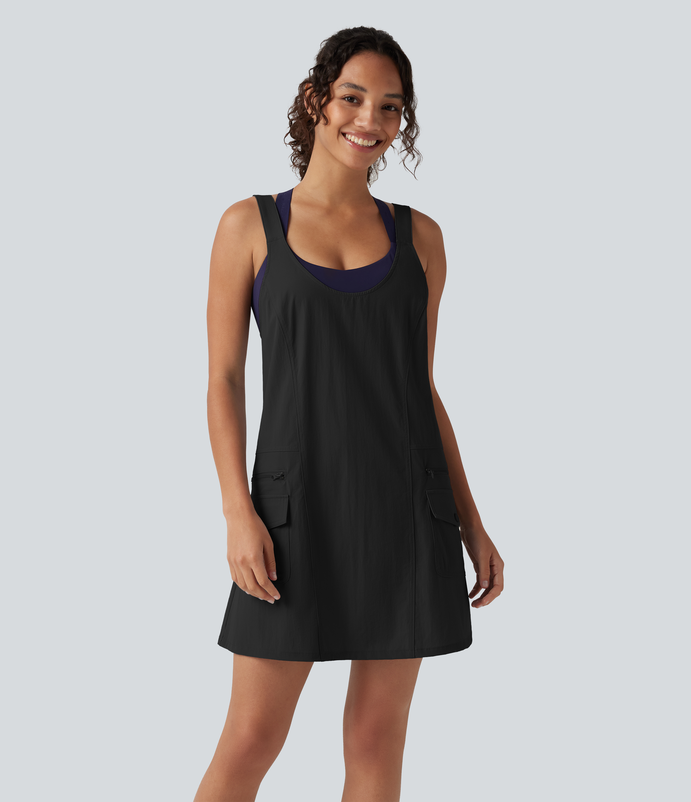 Halara U-Neck Adjustable Straps Mini Hiking Active Tank Cargo Dress with Pockets Workout Dress
