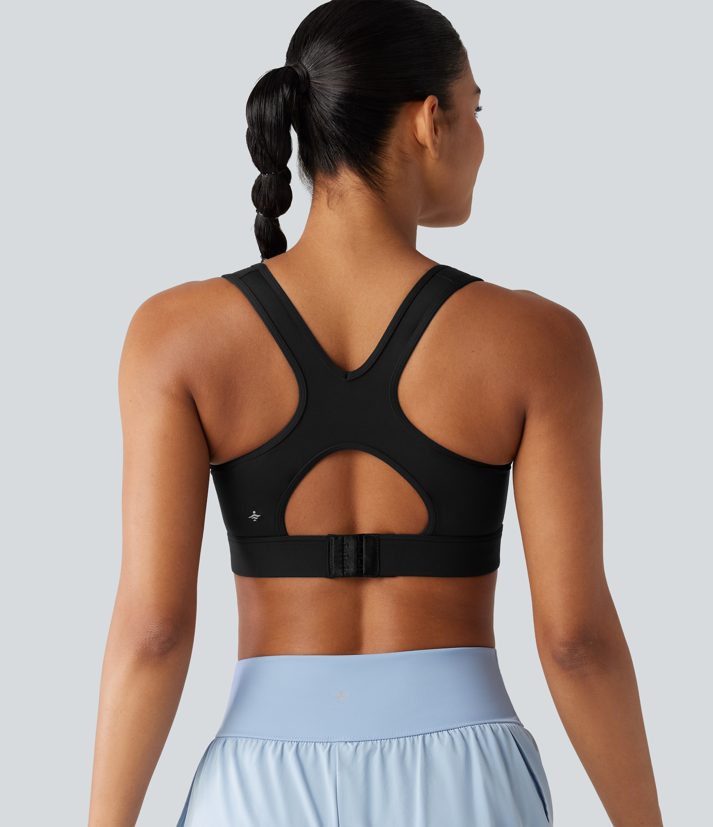 High Support Contrast Mesh Adjustable Buckle Non-Removable Pad Training Sports Bra