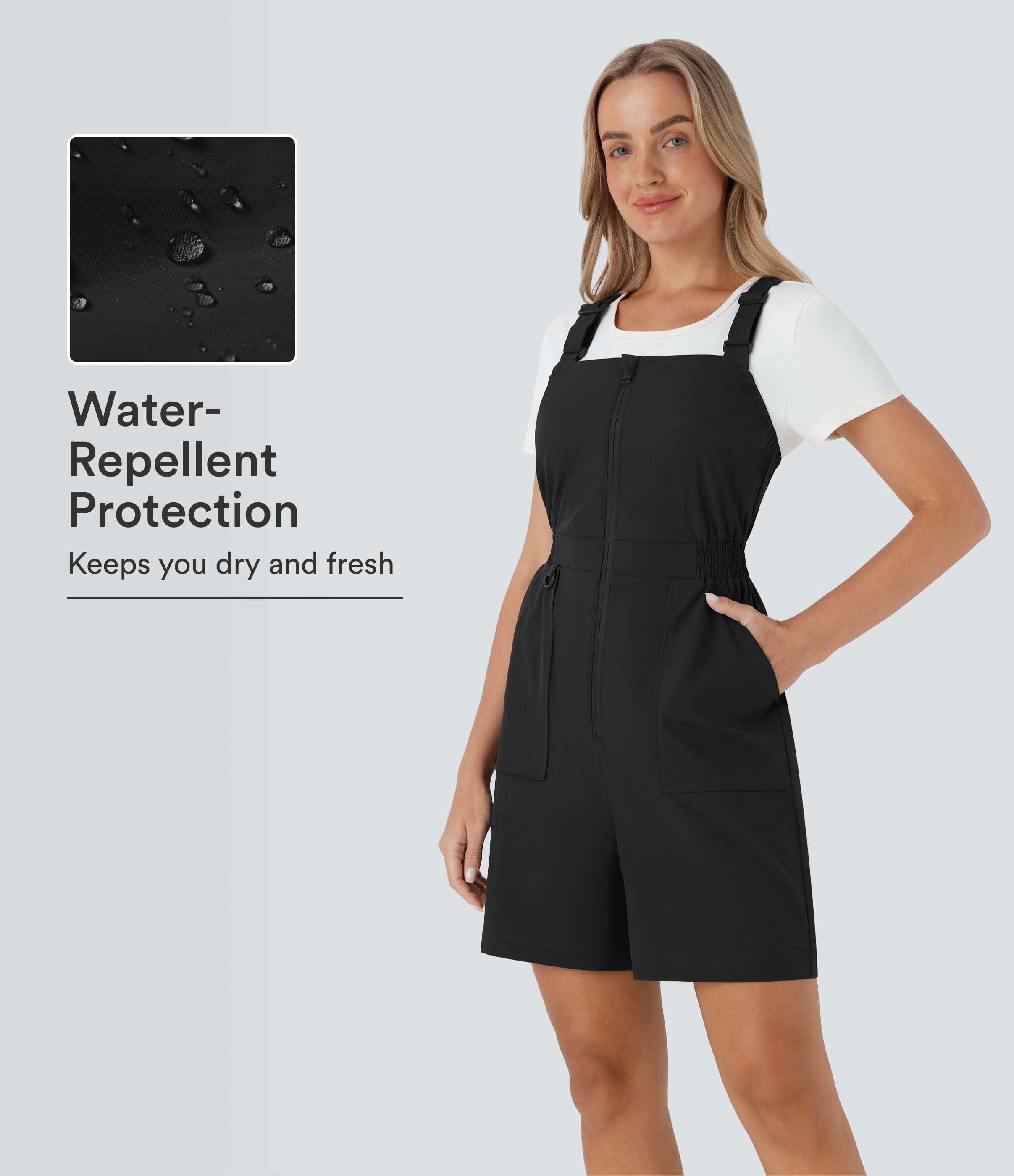 Water Repellent Wear-Resistant Zipper Pockets Camping Short Overalls