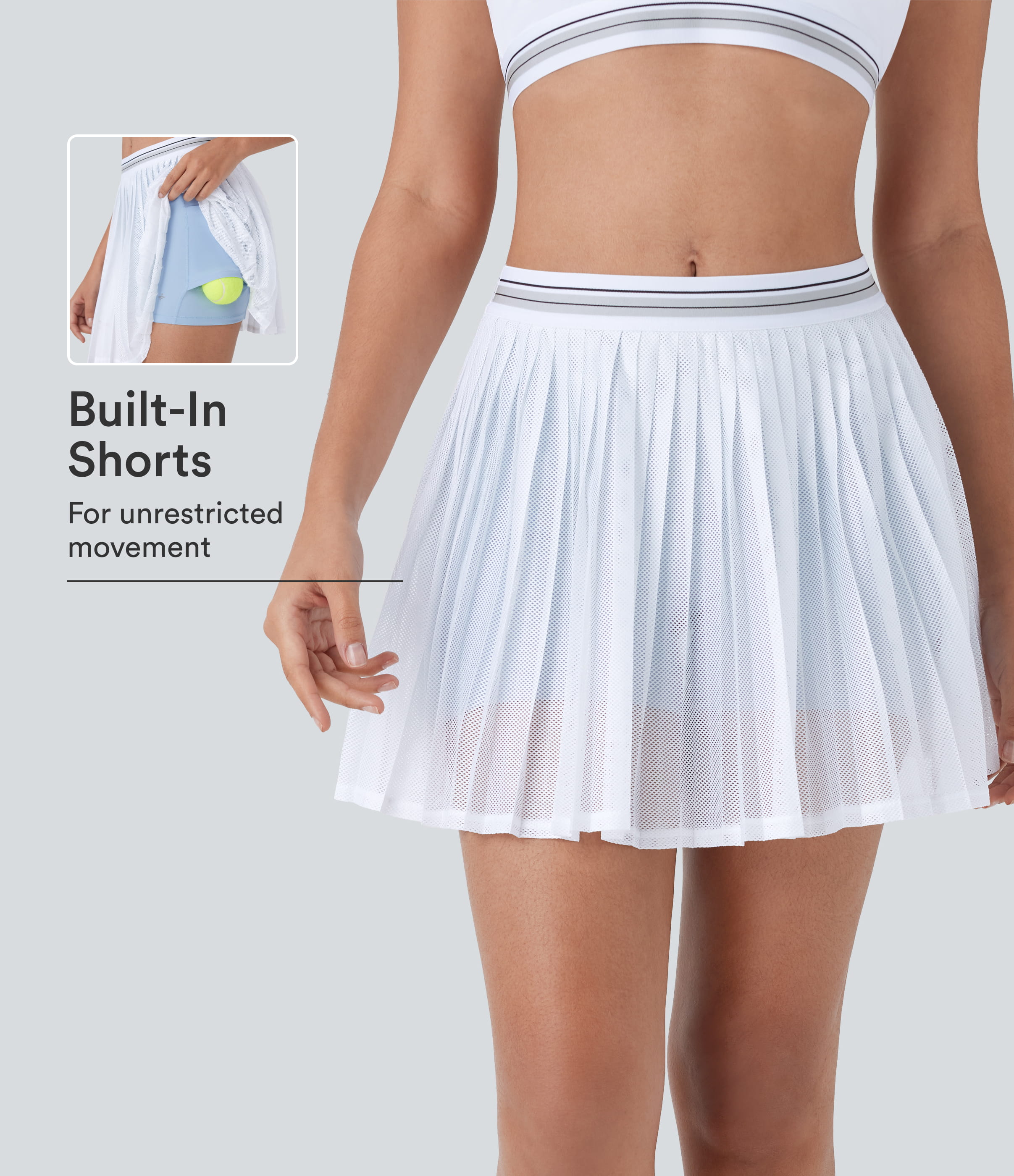 High Waisted Color Block 2-in-1 Pocket Cut Out Pleated Cool Touch Quick Dry Mini Tennis Skirt