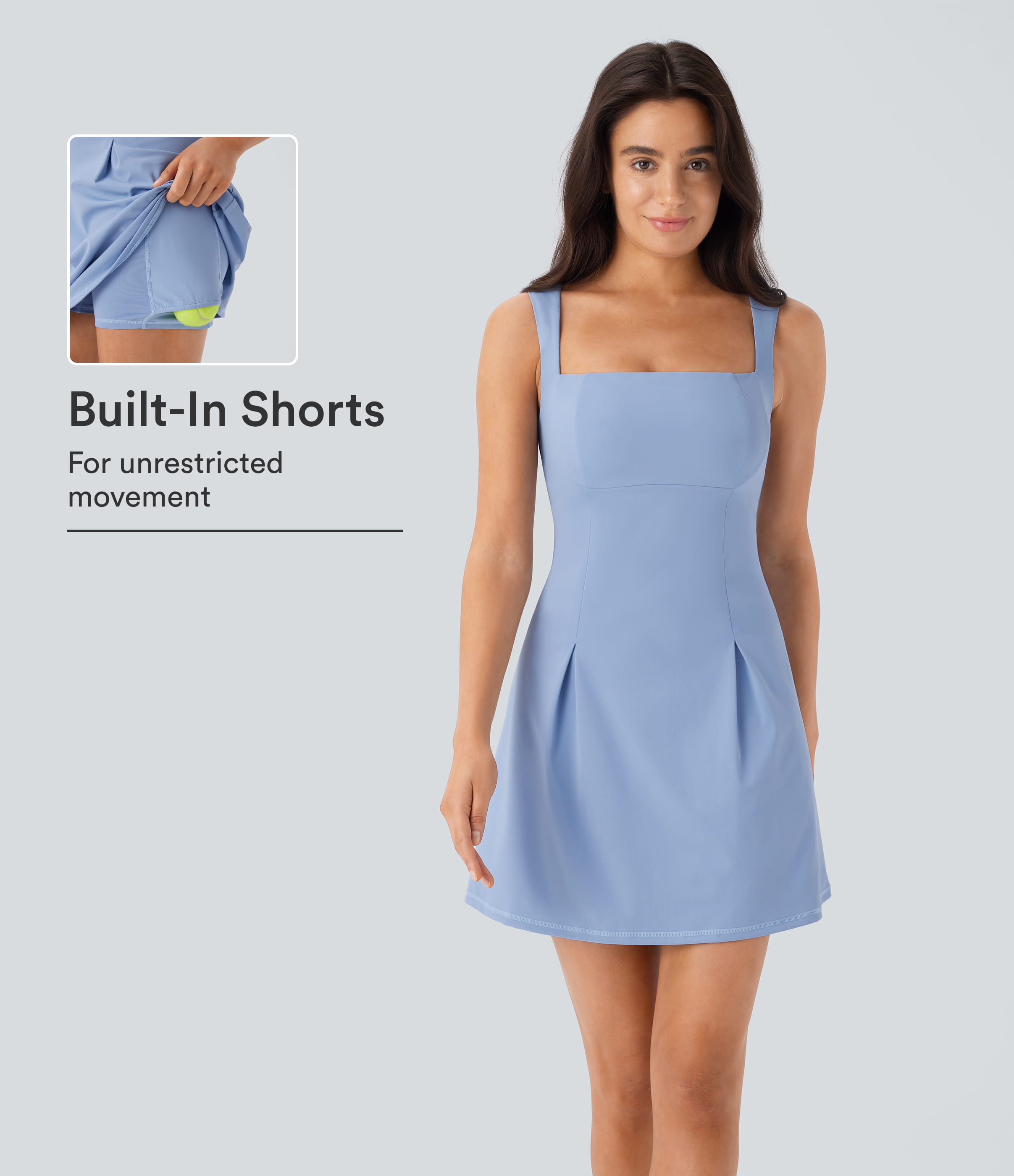 SoftlyZero™ QuickDry Square Neck Sleeveless 2-in-1 Pocket Mini Tennis Active Dress