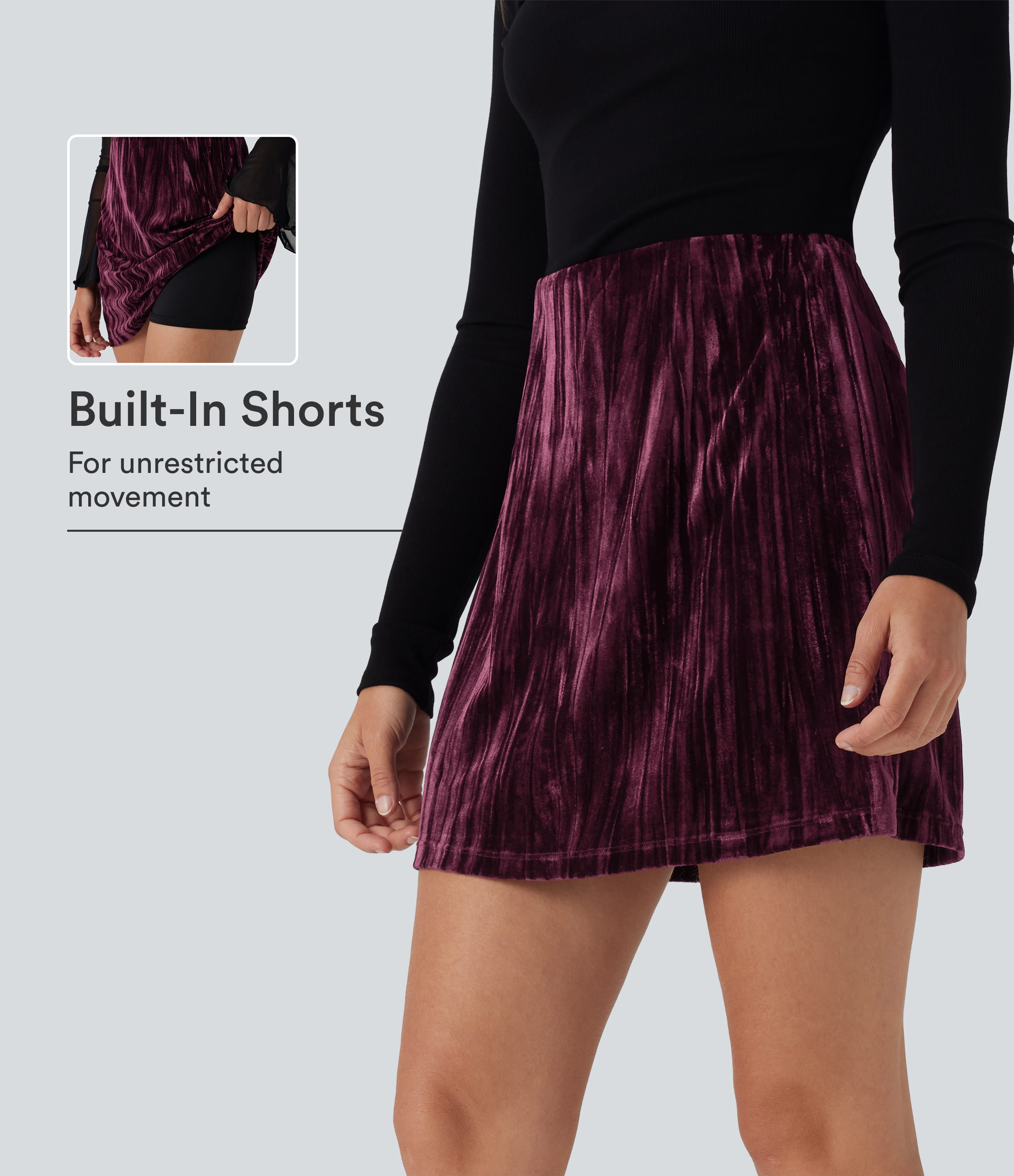 High Waisted Tummy Control 2-in-1 A Line Velvet Mini Casual Skirt