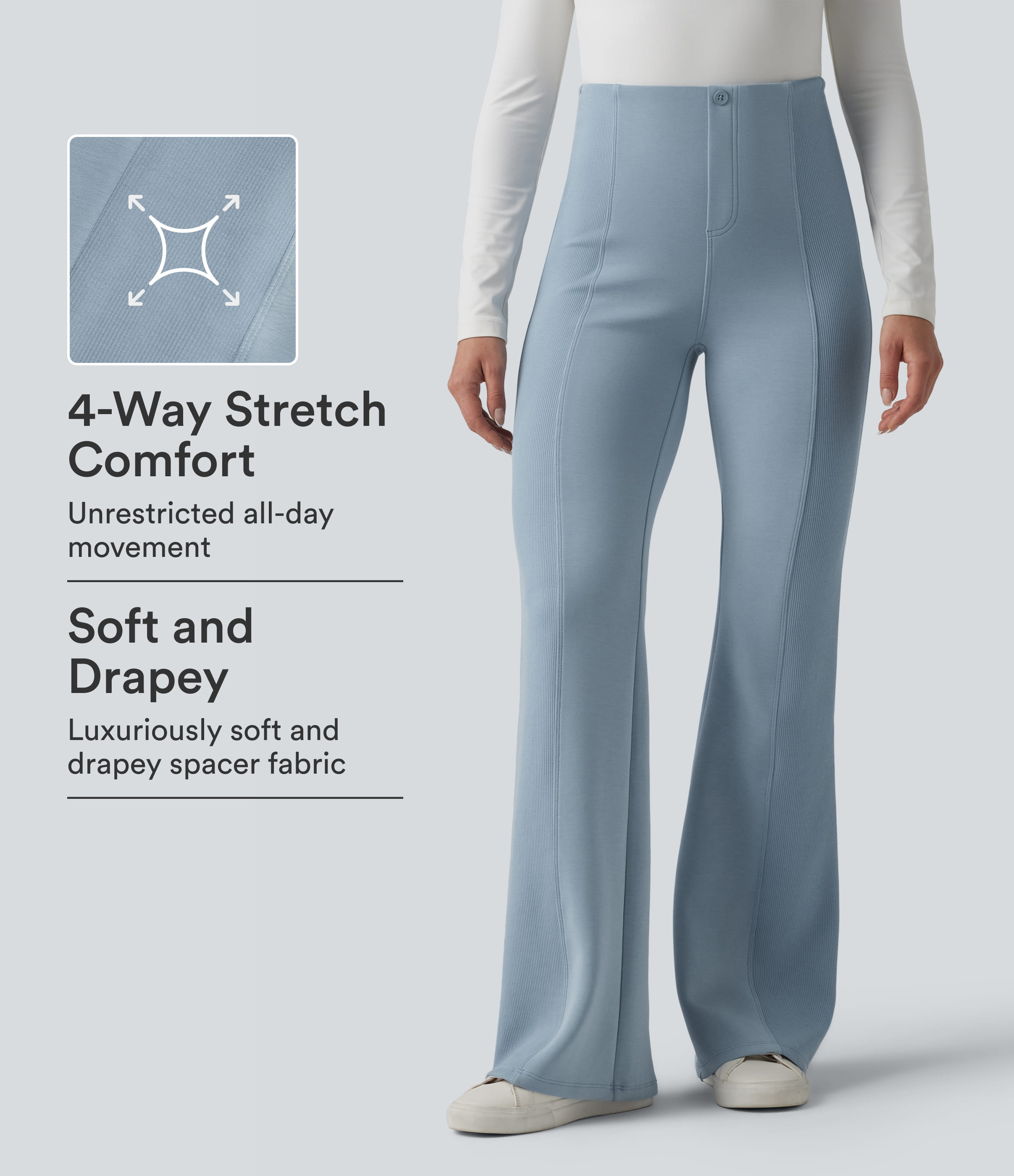 Dusty Blue SpacerTek™ High Waisted Tummy Control Flare Casual Pants / 1