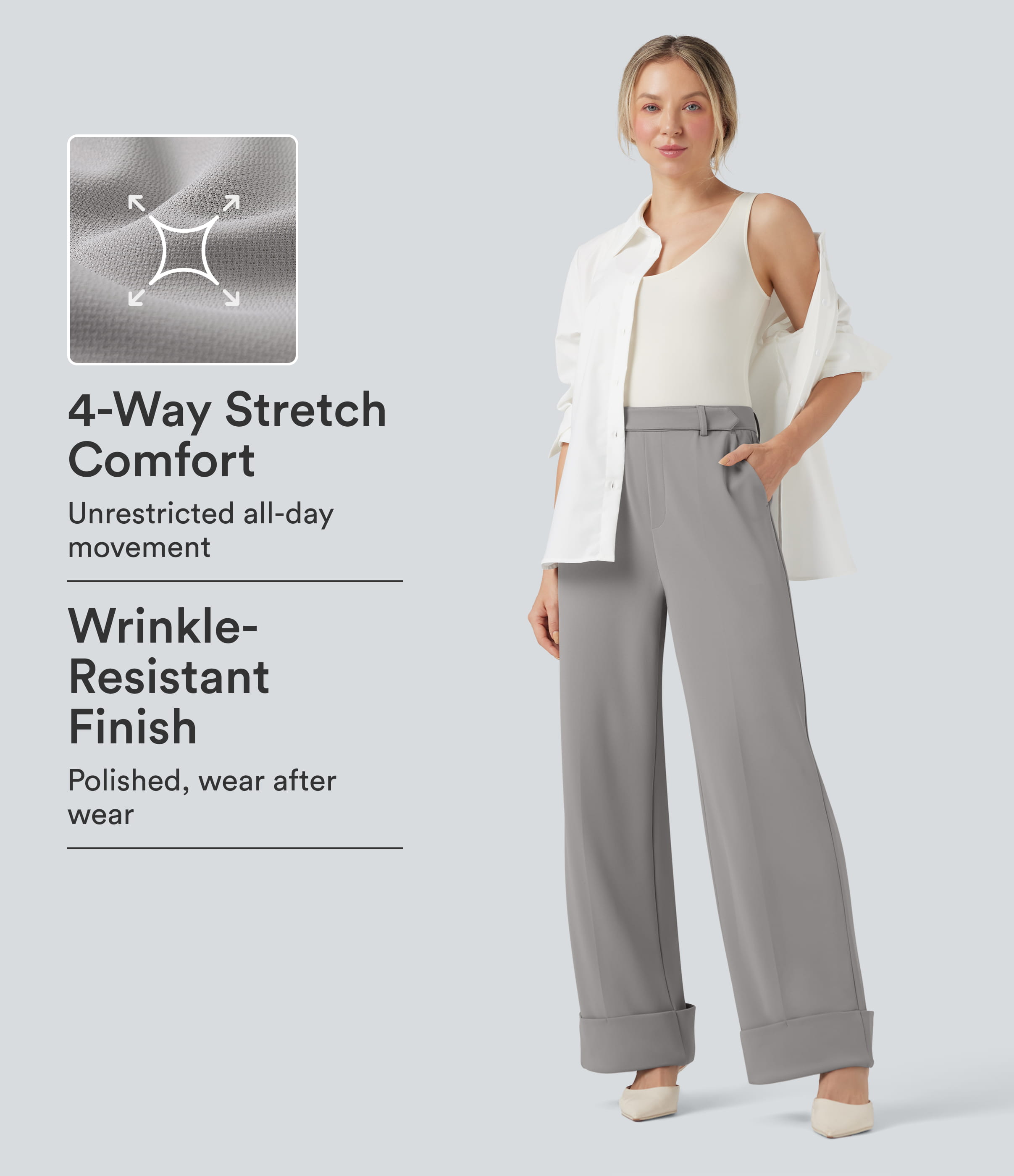 Pantalones de trabajo holgados Halara Flex™ de talle alto con dobladillo enrollado y bolsillos