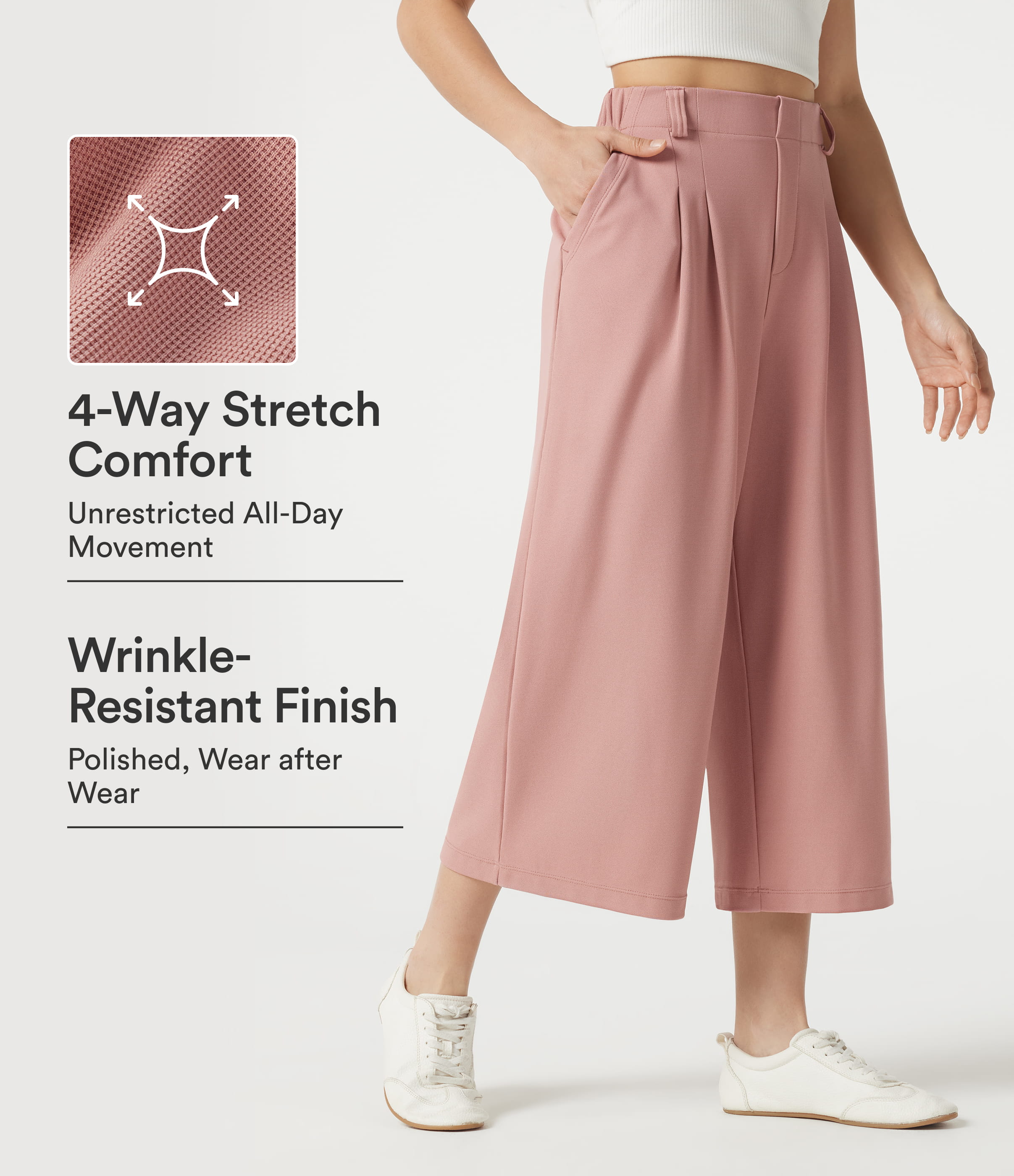 Halara Flex™ High Waisted Wide Leg Waffle Cropped Work Pants with Pockets