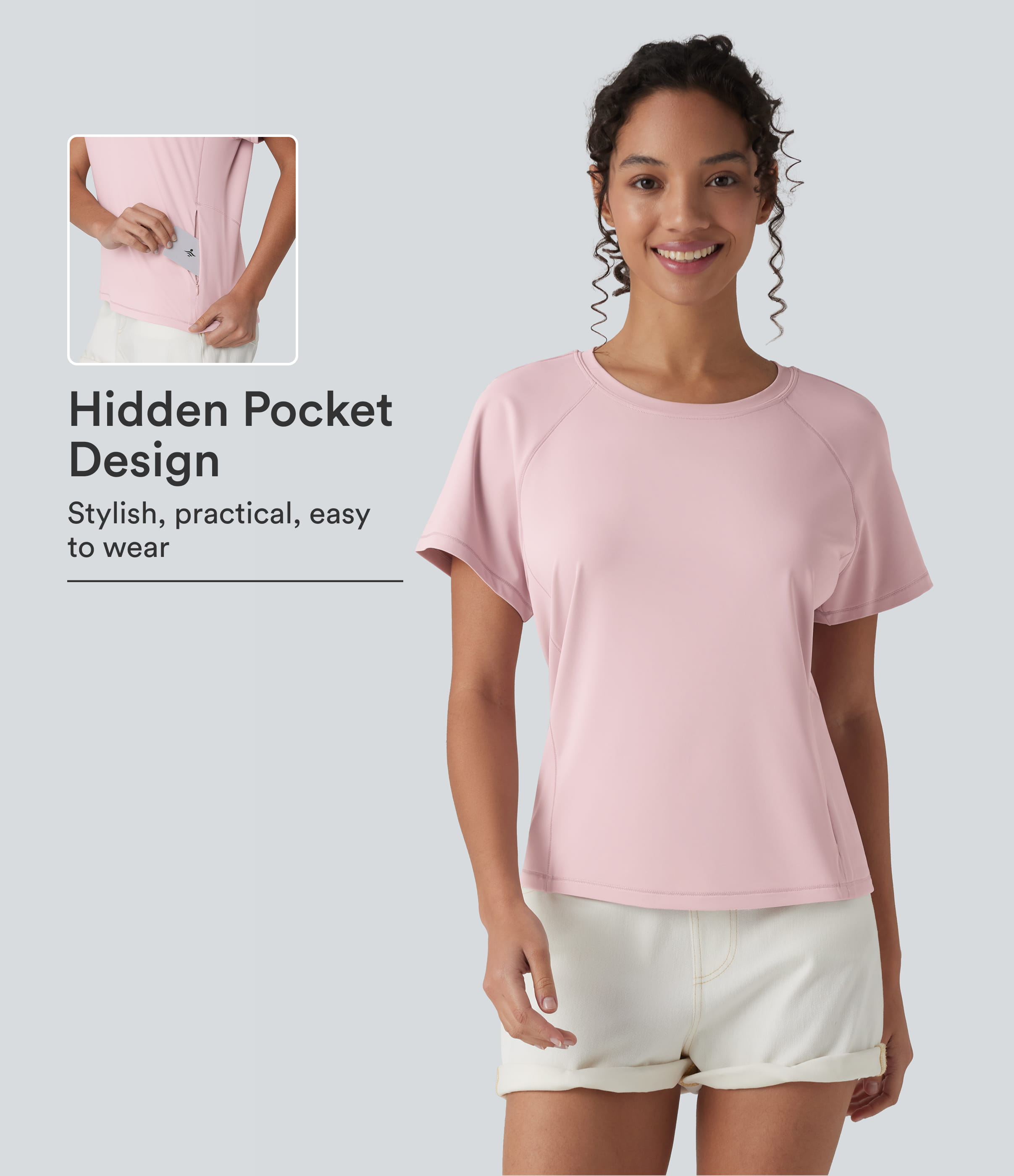 Round Neck Short Sleeve Casual T-Shirt with Pocket