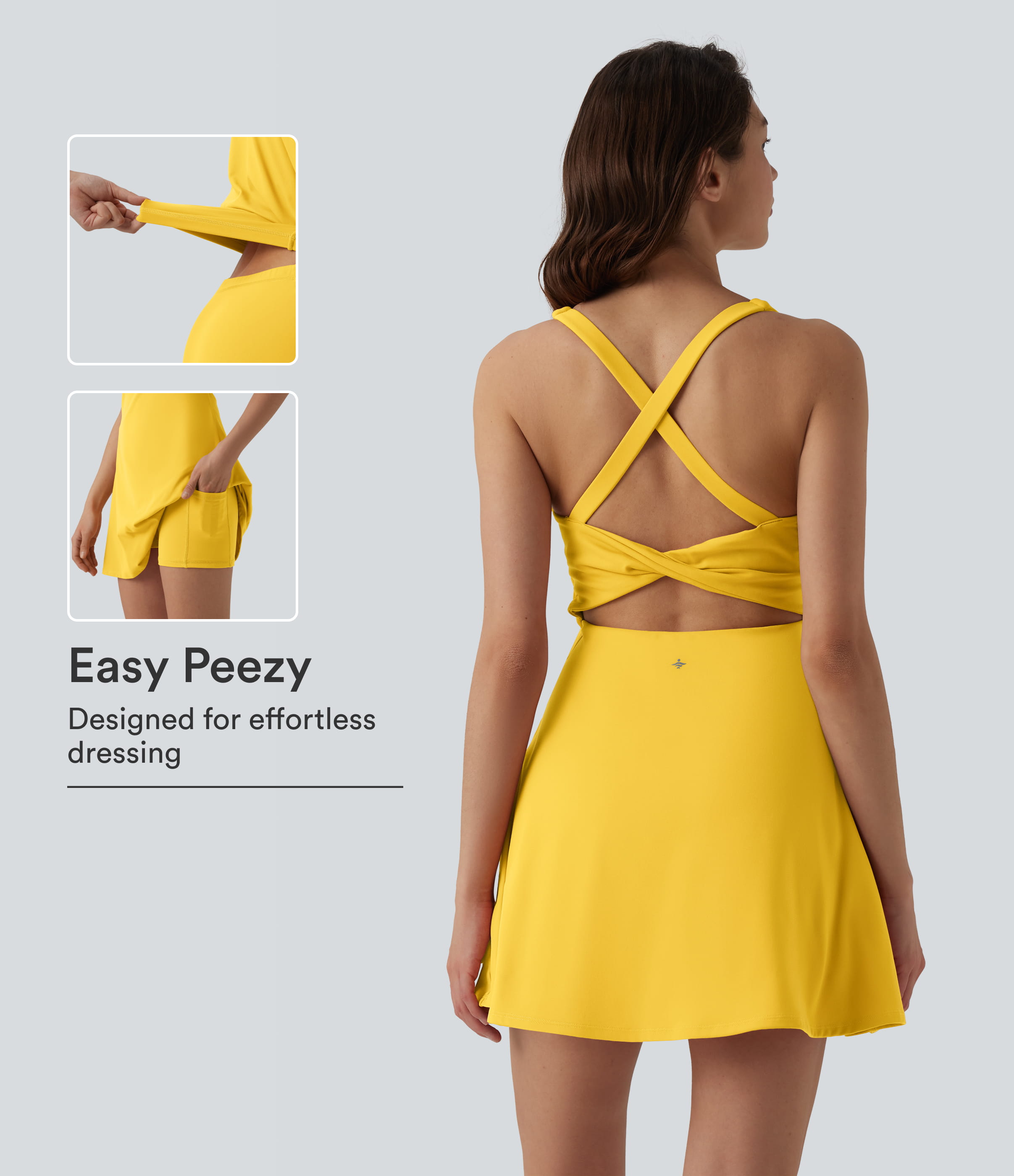 SoftlyZero™ Plush V Neck 2-in-1 Mini Dance Active Dress with Pockets-Easy Peezy Edition