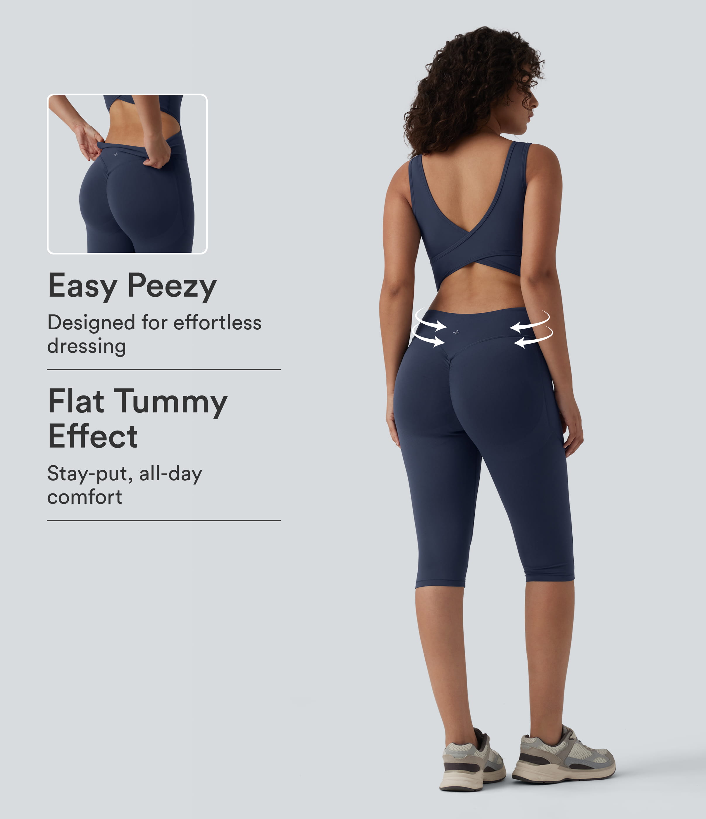 Halara UltraSculpt™ V Neck Tummy Control Butt Lifting Workout Jumpsuit with Pockets-Easy Peezy Edition