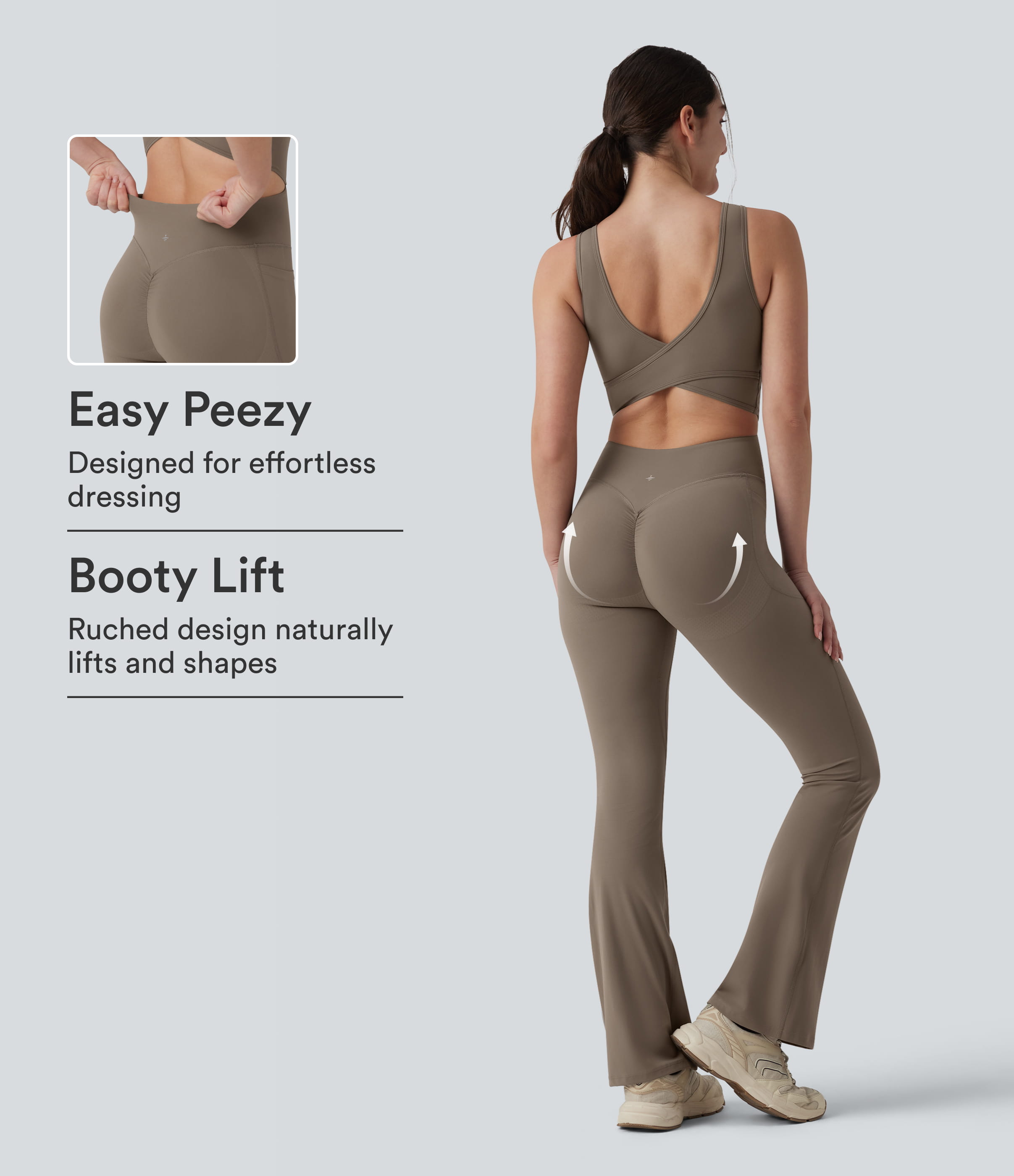 Halara UltraSculpt™ Crisscross Backless Tummy Control Butt Lifting Scrunch Non-Removable Pad Workout Flare Jumpsuit with Pockets-Easy Peezy
