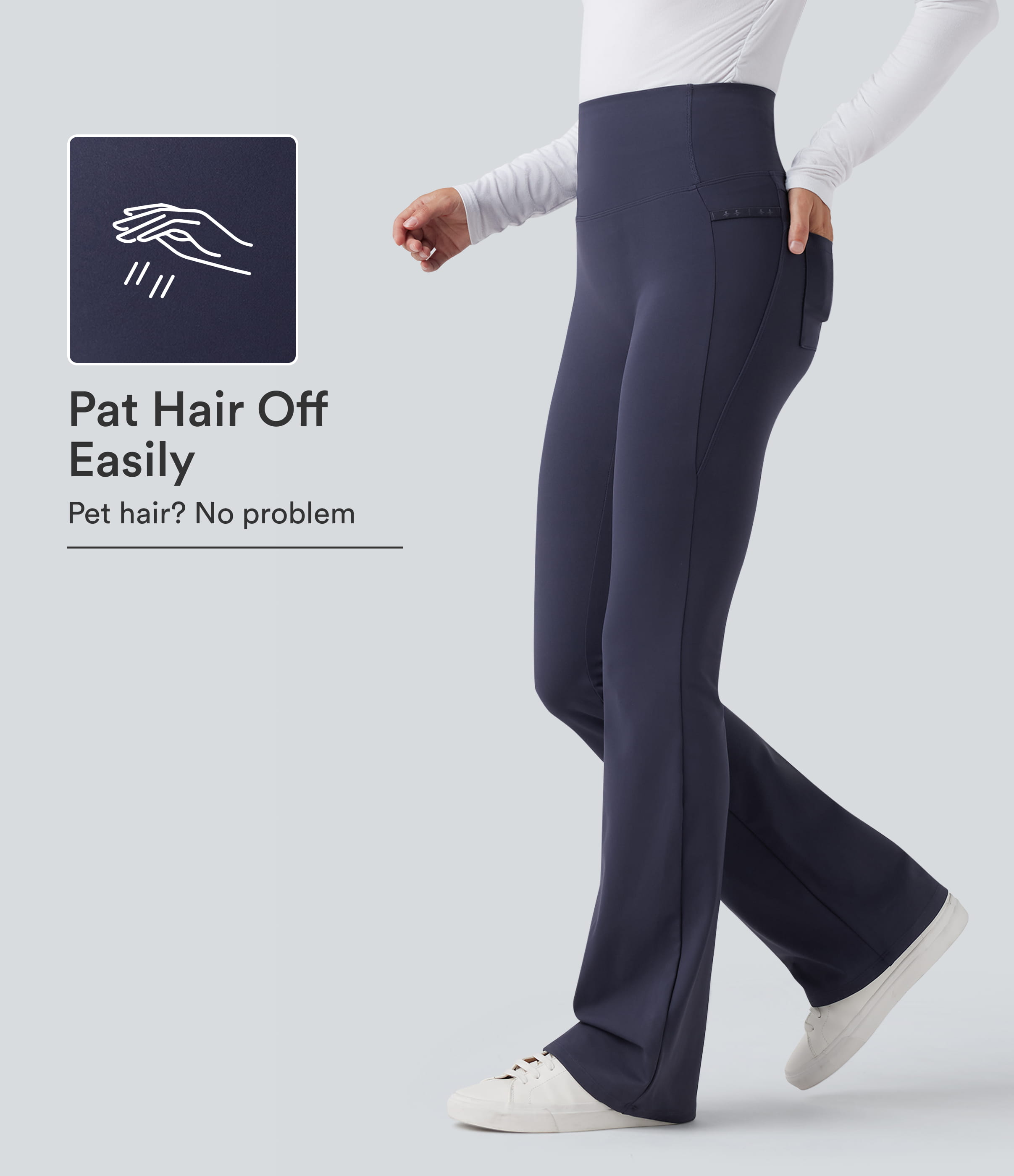 Patitoff™ 2.0 tierhaarresistente, hochgeschnittene, bauchformende Bootcut-Freizeithose mit Taschen
