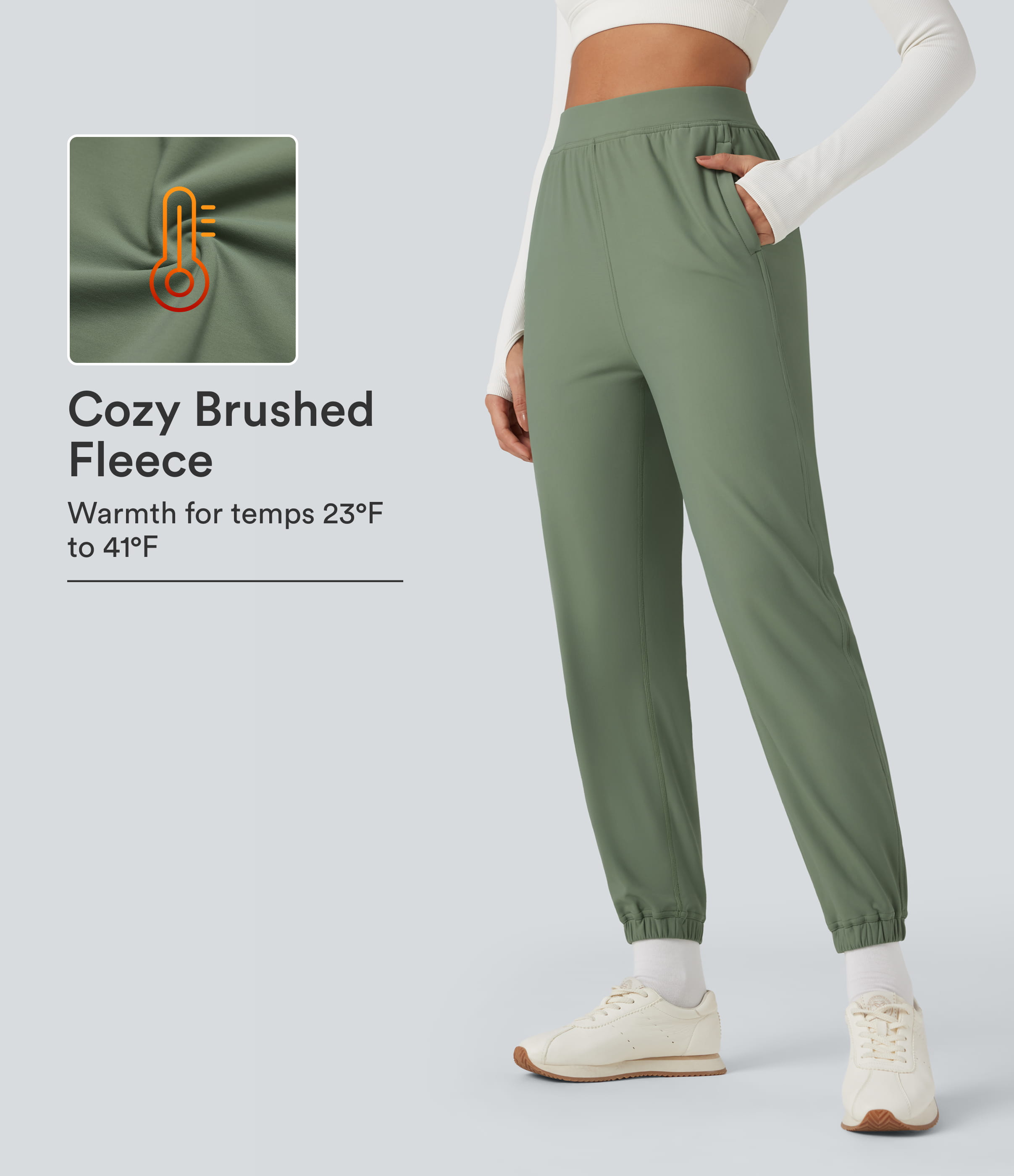 Durable Water Repellent High Waisted Fleece Running Joggers with Pockets