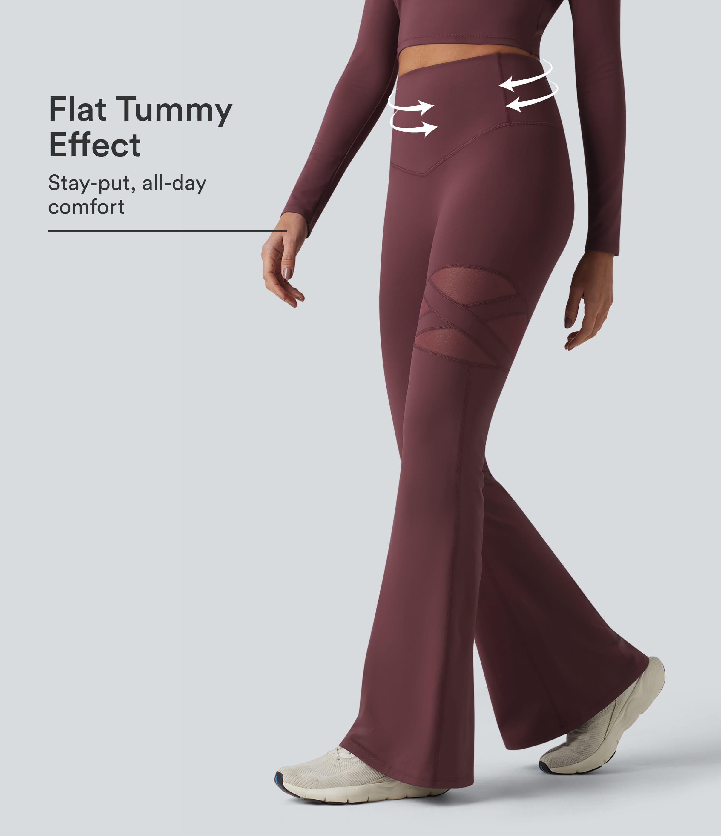 High Waisted Tummy Control Breathable Mesh Flare Casual Leggings with Pocket