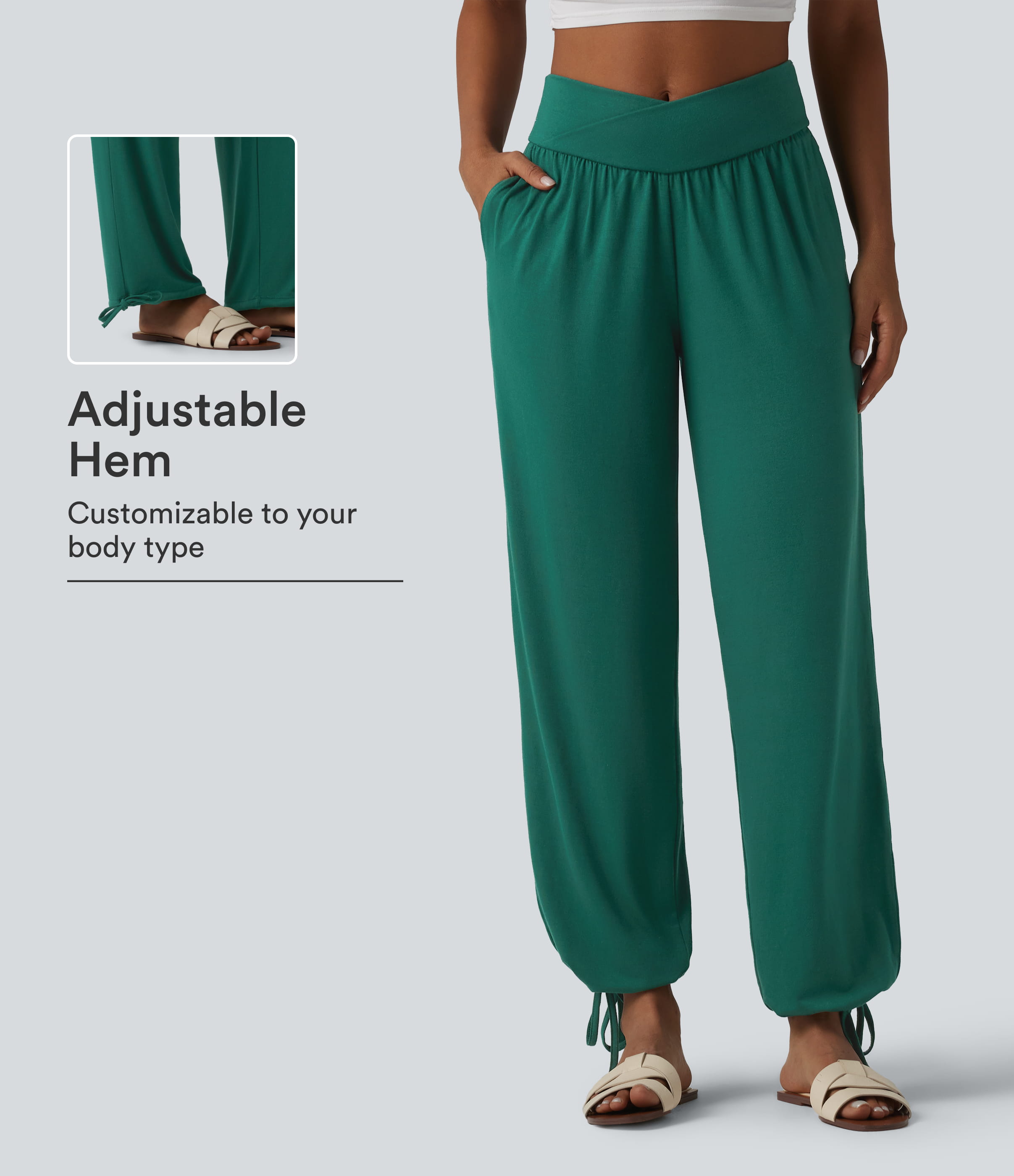 Crossover High Waisted Drawstring Plain Casual Joggers with Pockets