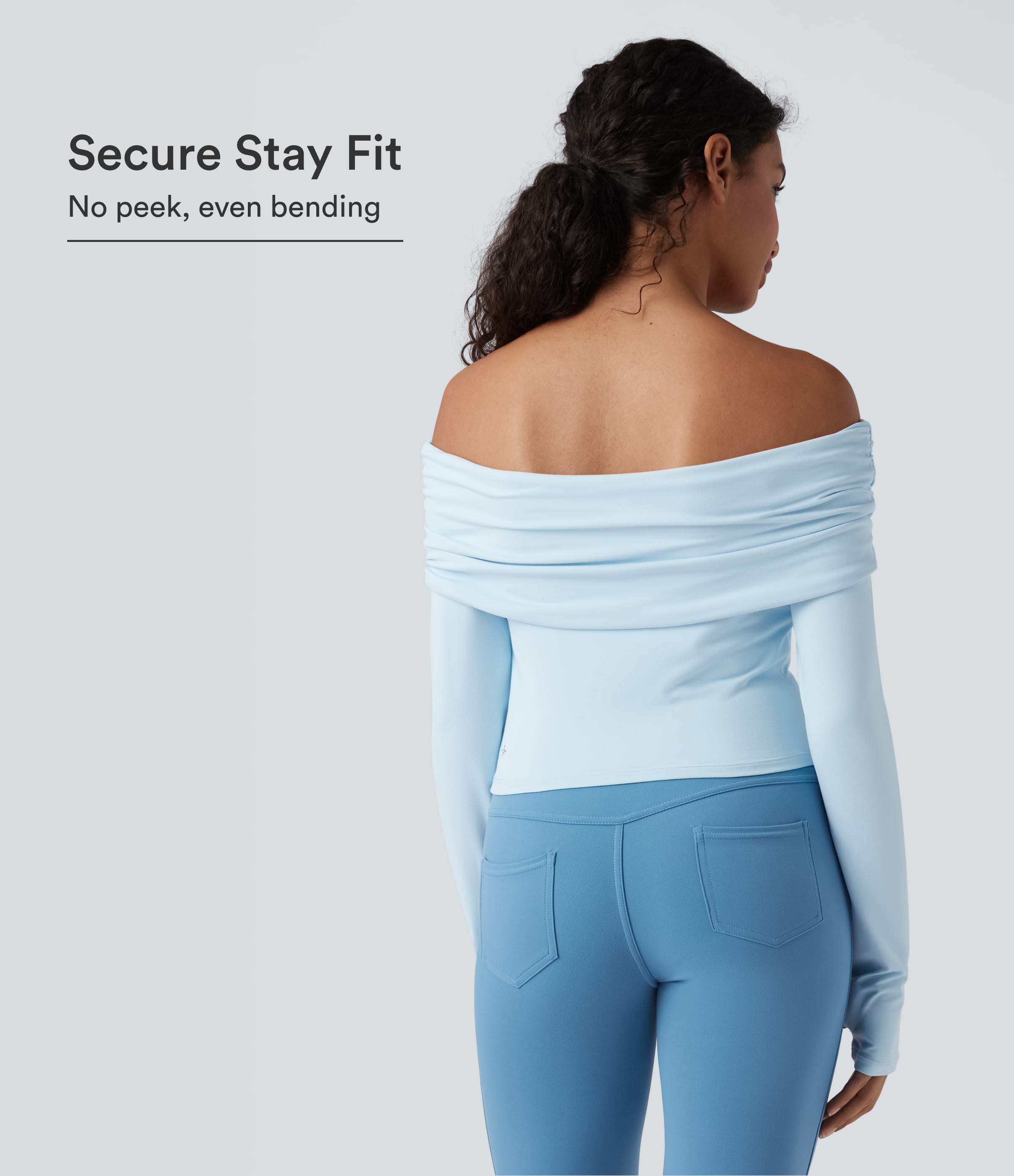 Anti-slip Off Shoulder Long Sleeve Thumb Hole Yoga Sports Top