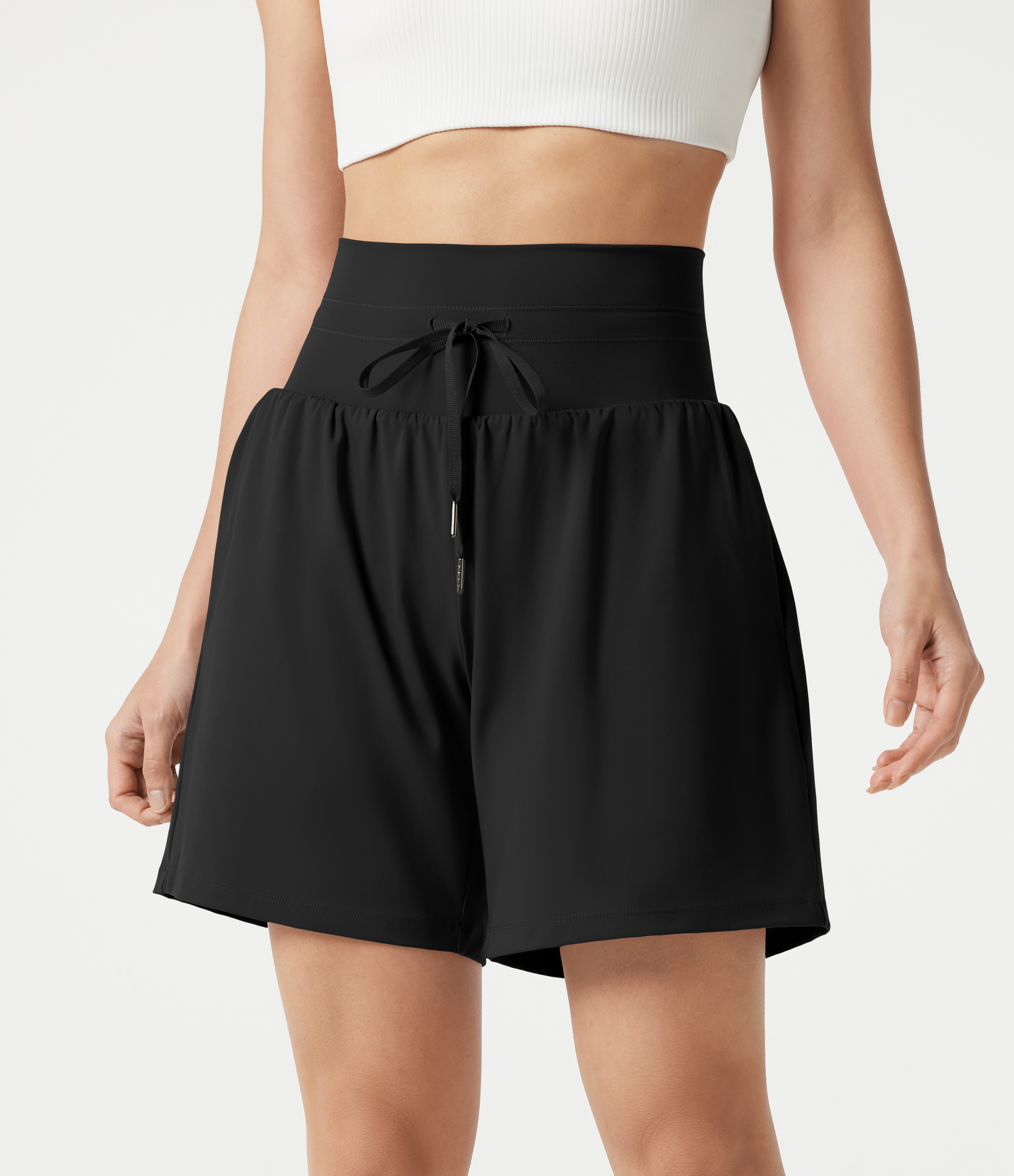 Halara SoftlyZero™ Airy Ultra High-Waist Drawstring 2-in-1 InstantCool Yoga Shorts 7" with Pockets Gym Short - Black - XL booty shorts
