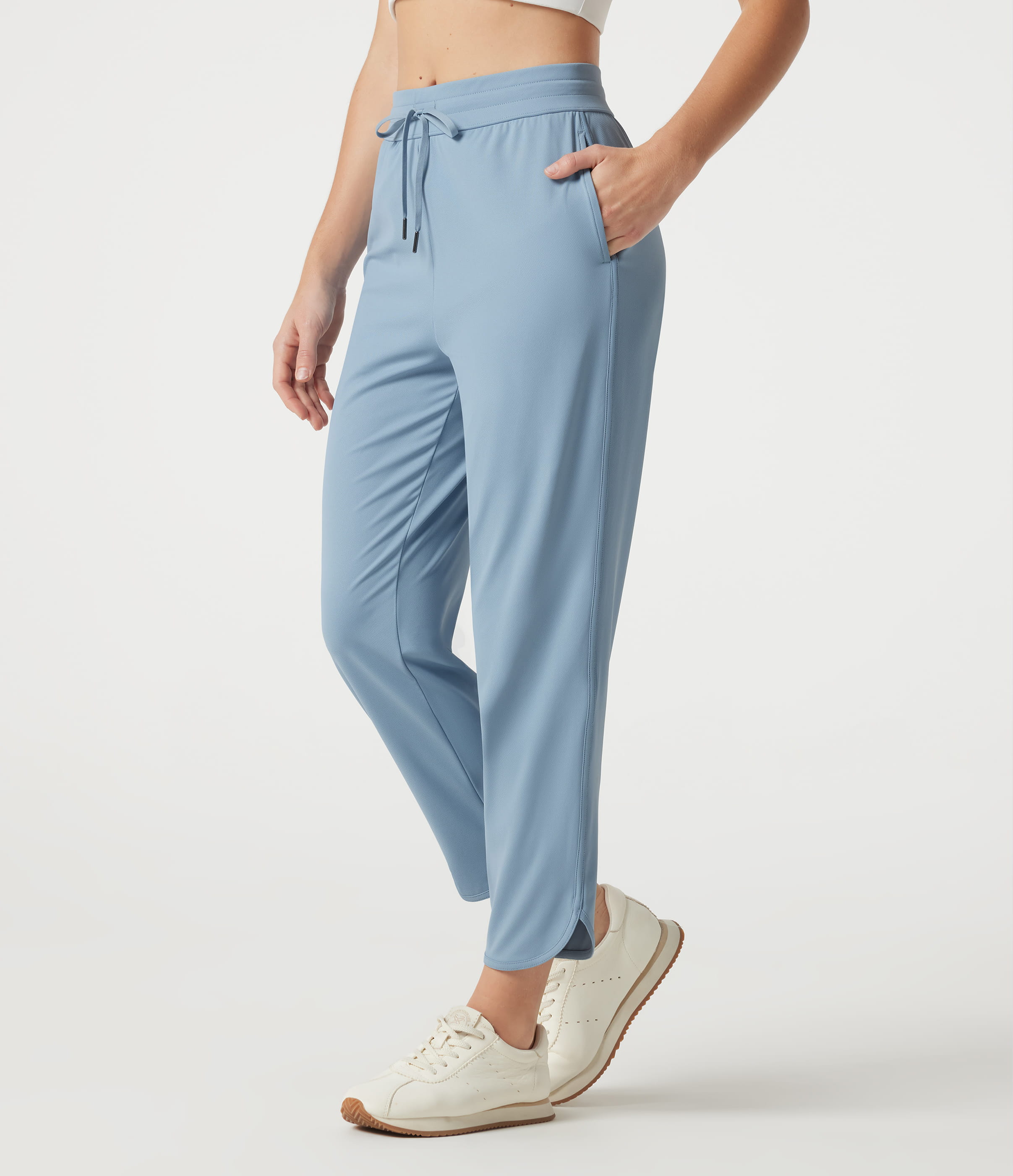 Mid Rise Drawstring Curved Hem Quick Dry Golf Tapered Pants with Pockets-UPF40+